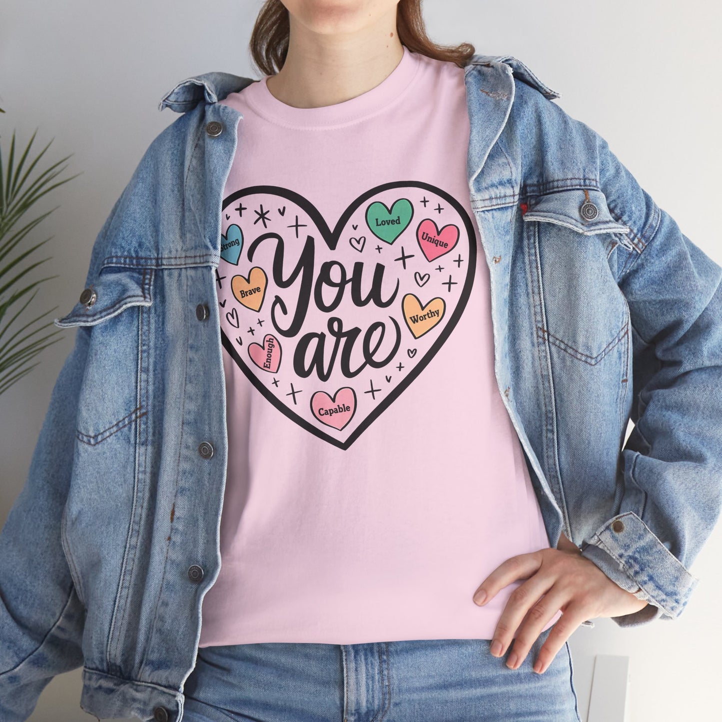 Inspirational Unisex Heavy Cotton Tee - 'You are loved, Worthy,Capable'