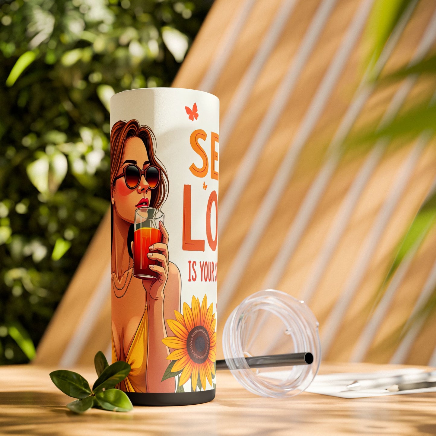 Self Love is Super Power-Bohemian Art Skinny Tumbler - 20oz with Straw, Inspirational Quote