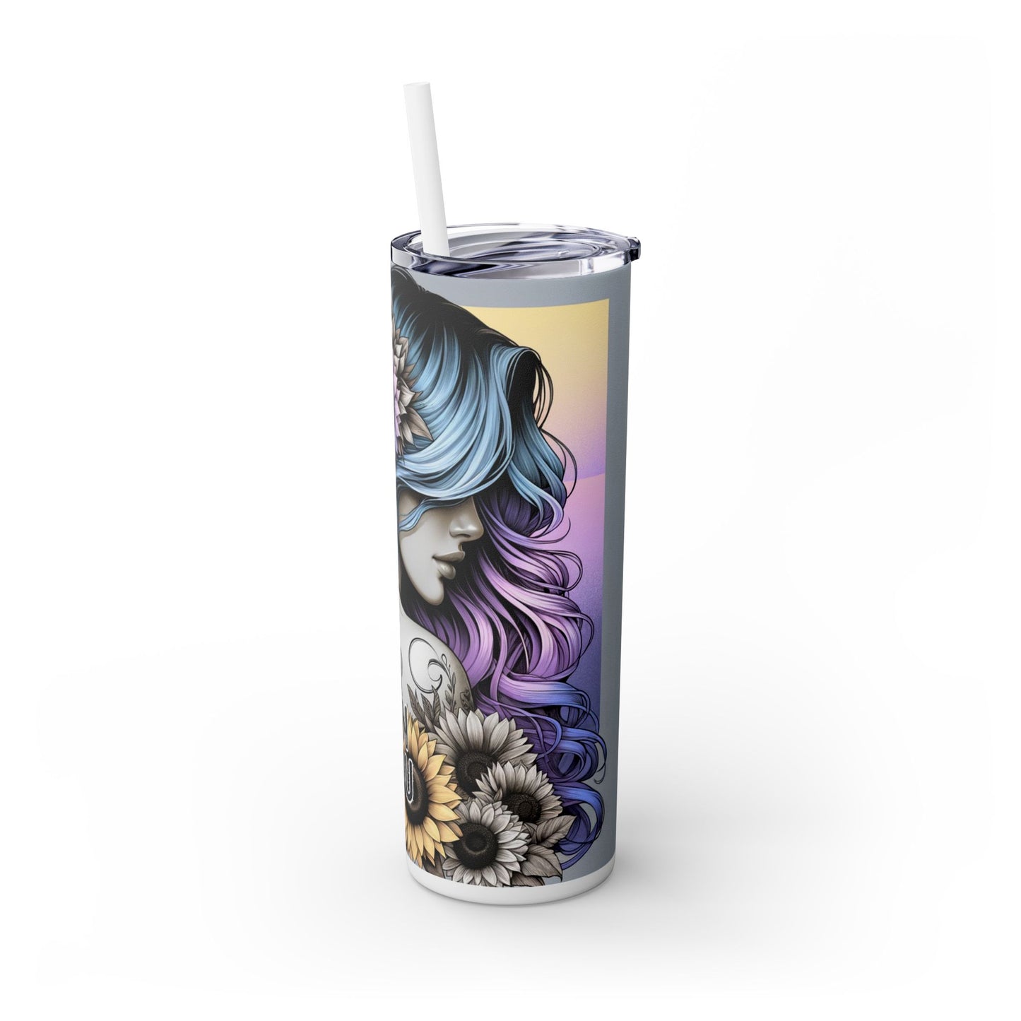 Inspirational Skinny Tumbler | 20oz Floral Motivation with Straw