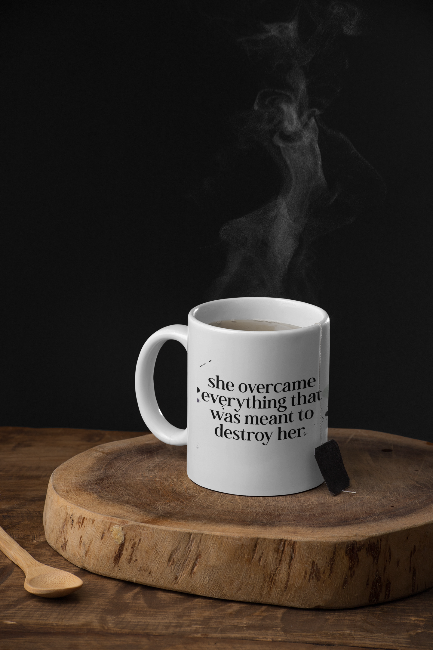 Inspirational Floral Ceramic Mug - 'She Overcame Everything That Was Meant to Destroy Her'