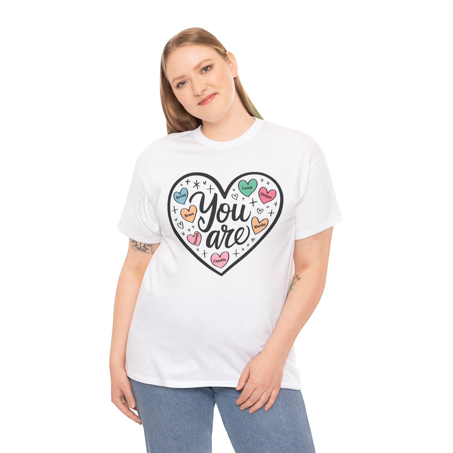 Inspirational Unisex Heavy Cotton Tee - 'You are loved, Worthy,Capable'