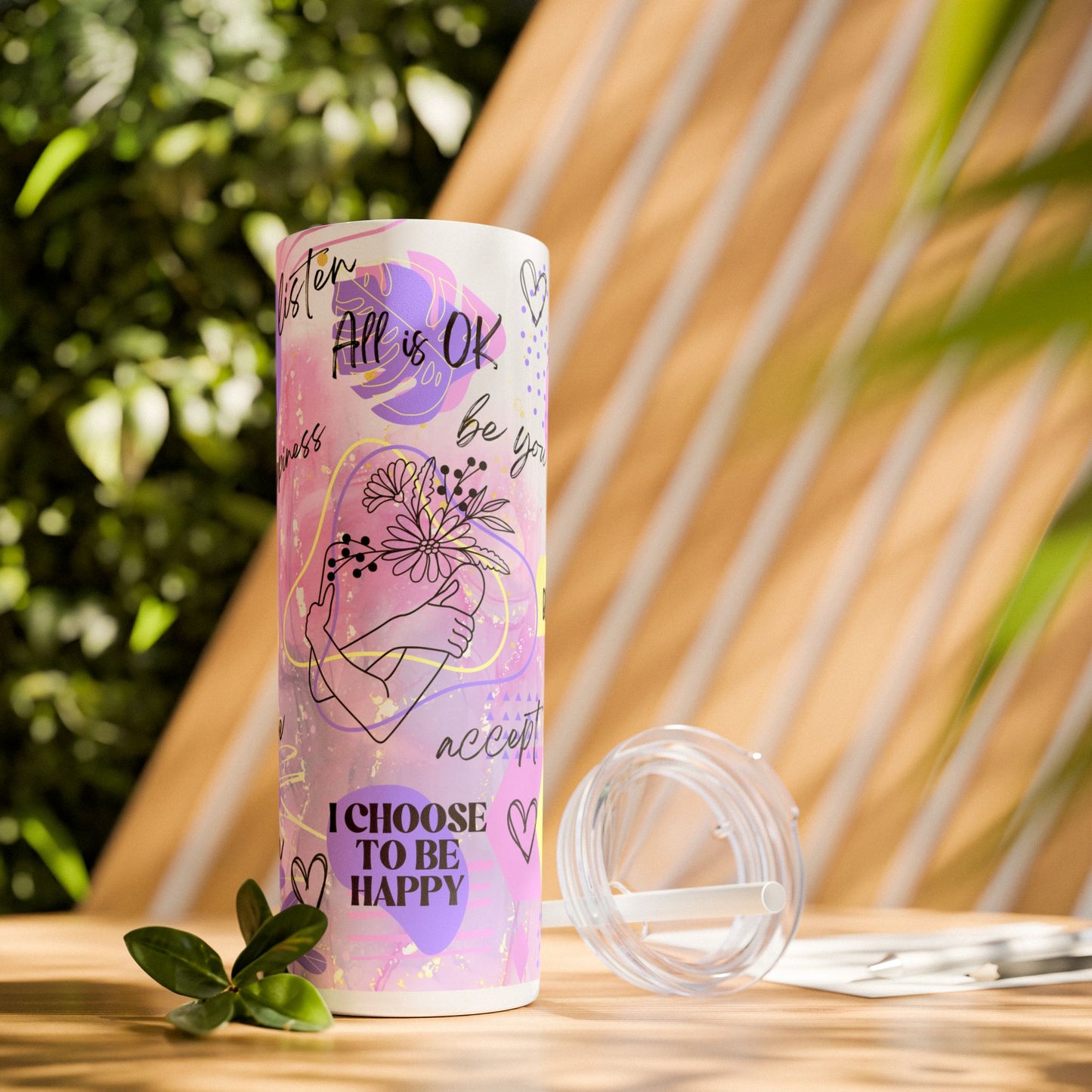 Today i will be my best self- Self Love Skinny Tumbler with Straw, 20oz