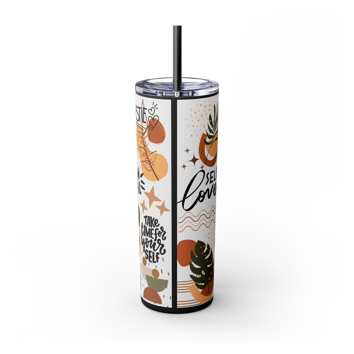 Believe in yourself-Bohemian Art Skinny Tumbler - 20oz with Straw, Inspirational Quote