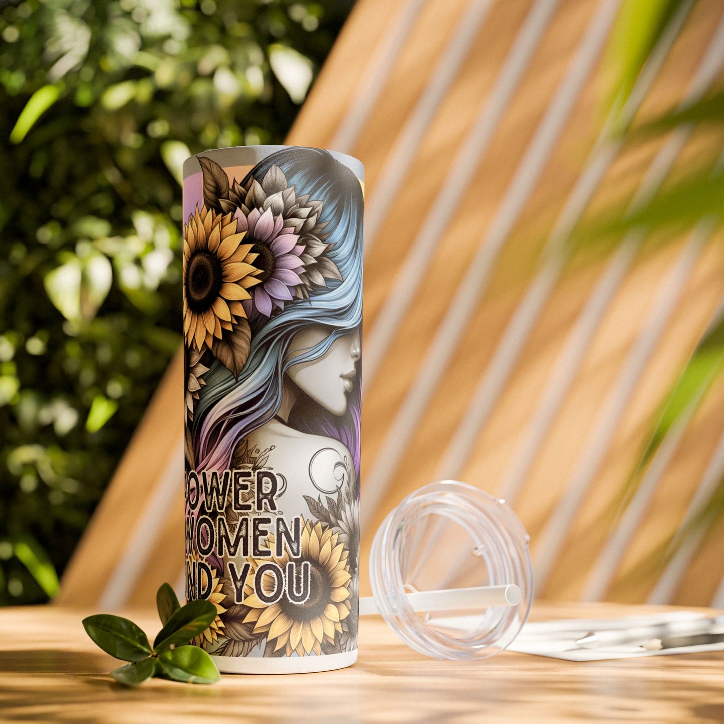 Inspirational Skinny Tumbler | 20oz Floral Motivation with Straw
