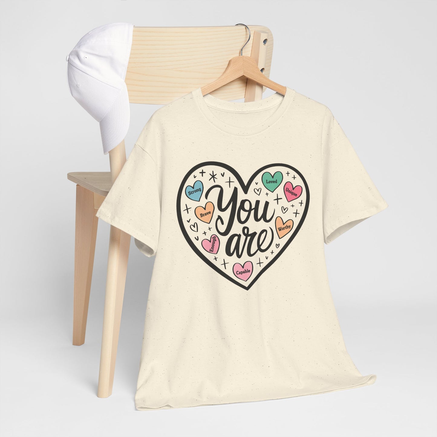 Inspirational Unisex Heavy Cotton Tee - 'You are loved, Worthy,Capable'