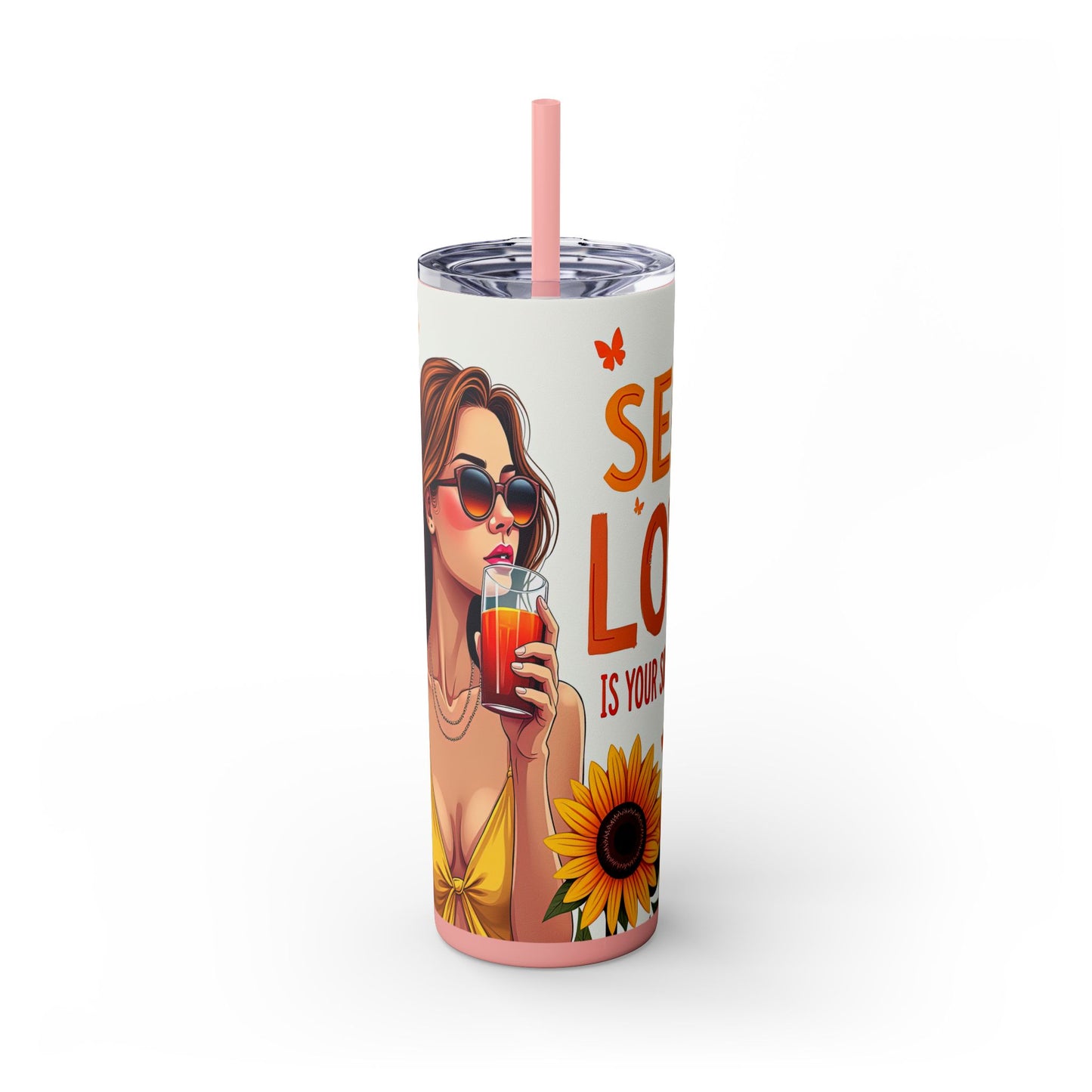 Self Love is Super Power-Bohemian Art Skinny Tumbler - 20oz with Straw, Inspirational Quote