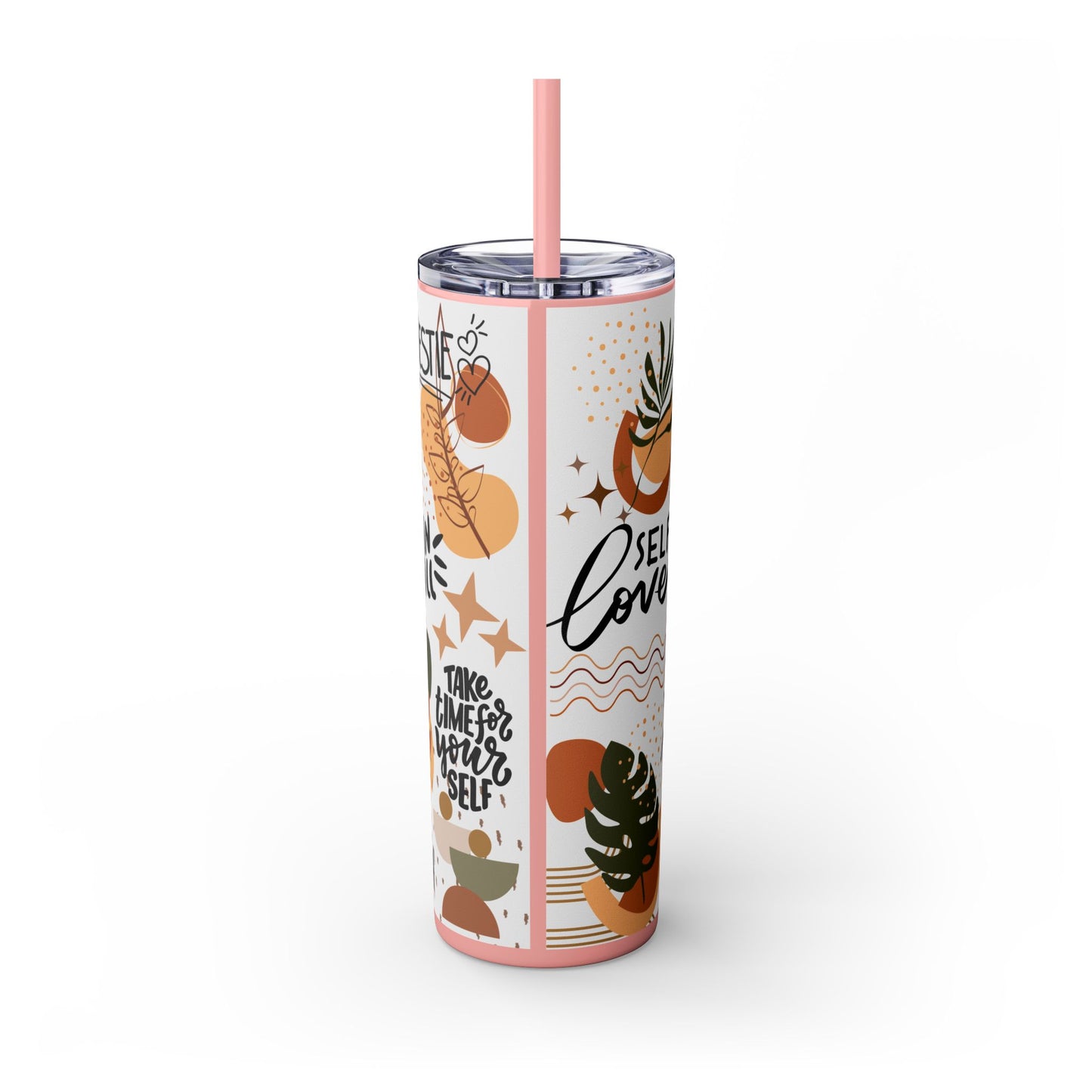Believe in yourself-Bohemian Art Skinny Tumbler - 20oz with Straw, Inspirational Quote