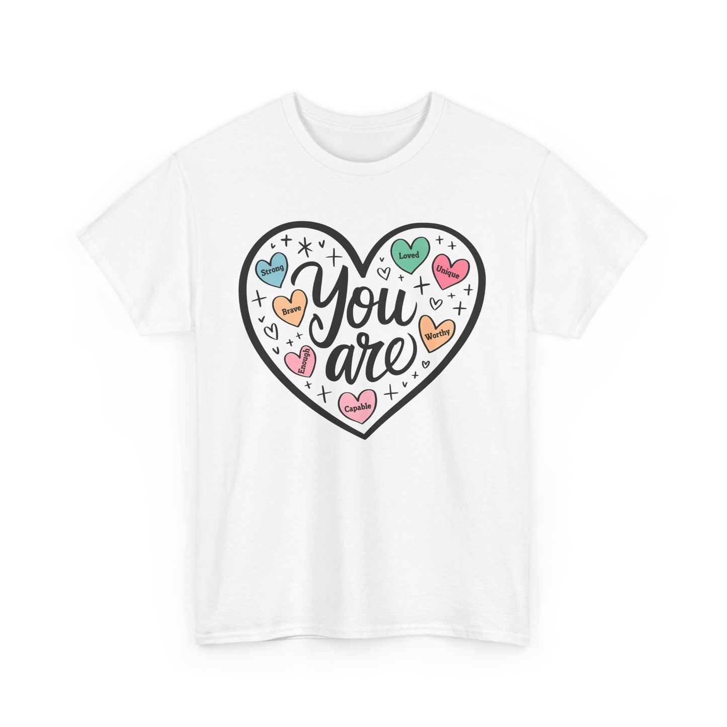 Inspirational Unisex Heavy Cotton Tee - 'You are loved, Worthy,Capable'