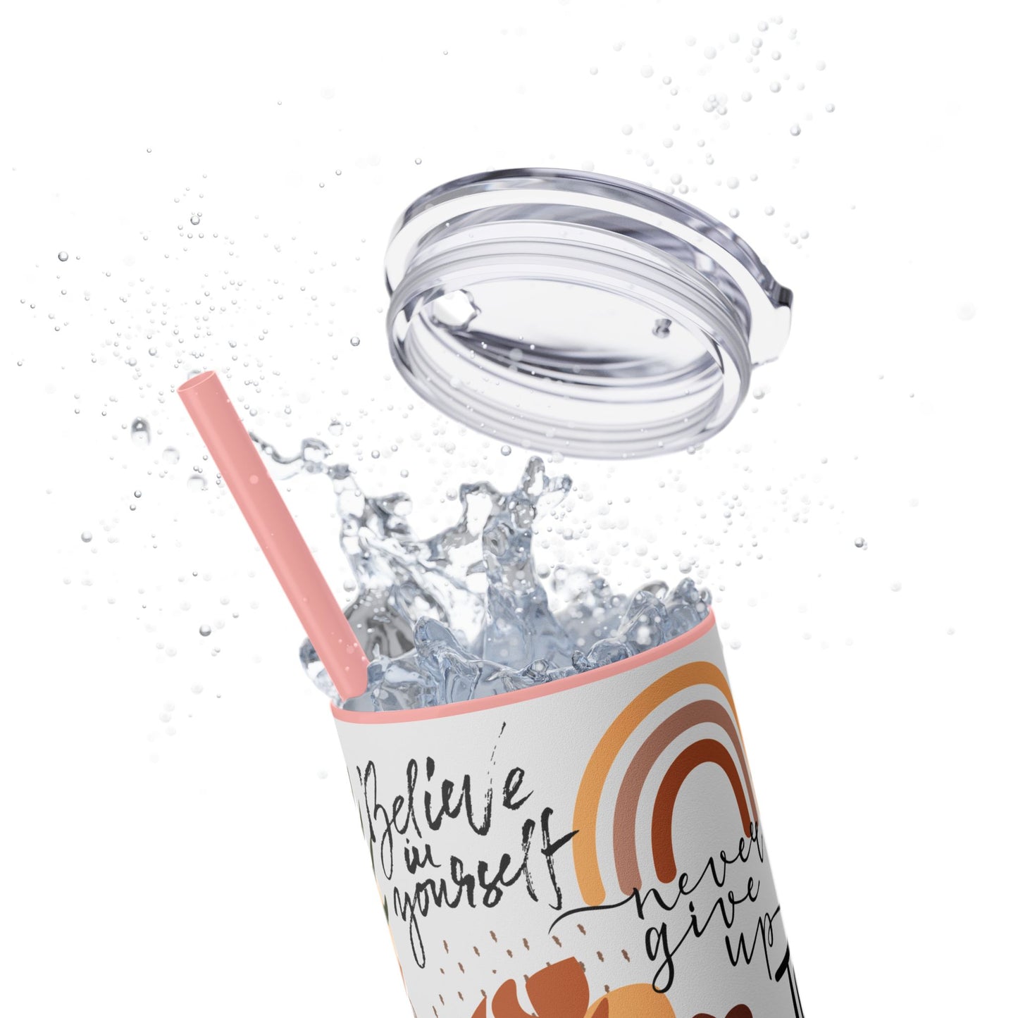 Believe in yourself-Bohemian Art Skinny Tumbler - 20oz with Straw, Inspirational Quote