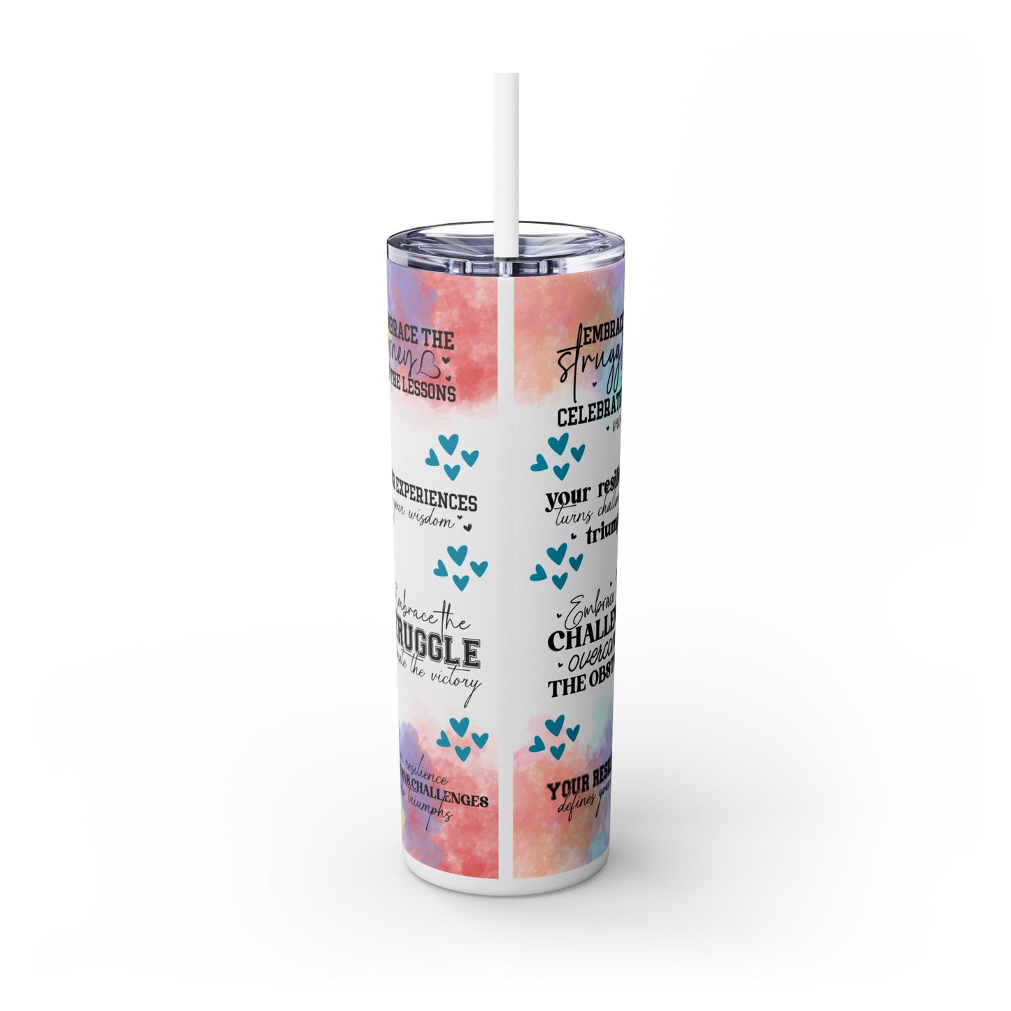 Embrace the Challenge-Bohemian Art Skinny Tumbler - 20oz with Straw, Inspirational Quote