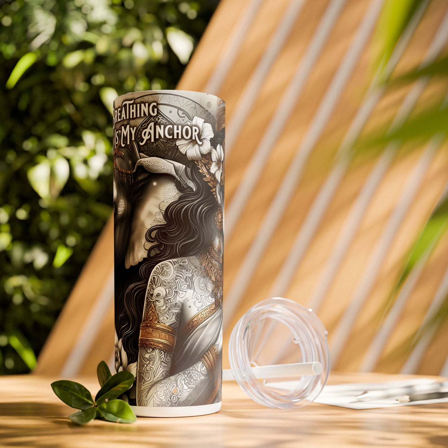 Conscious breathing is my anchor-Affirmation Art Skinny Tumbler - 20oz with Straw