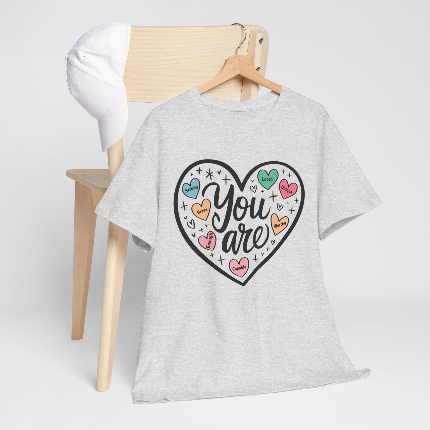 Inspirational Unisex Heavy Cotton Tee - 'You are loved, Worthy,Capable'