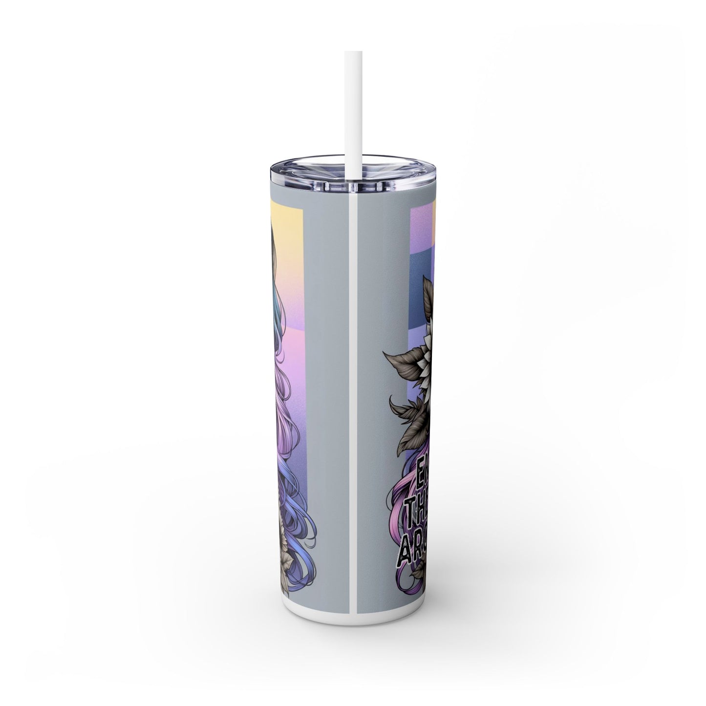 Inspirational Skinny Tumbler | 20oz Floral Motivation with Straw