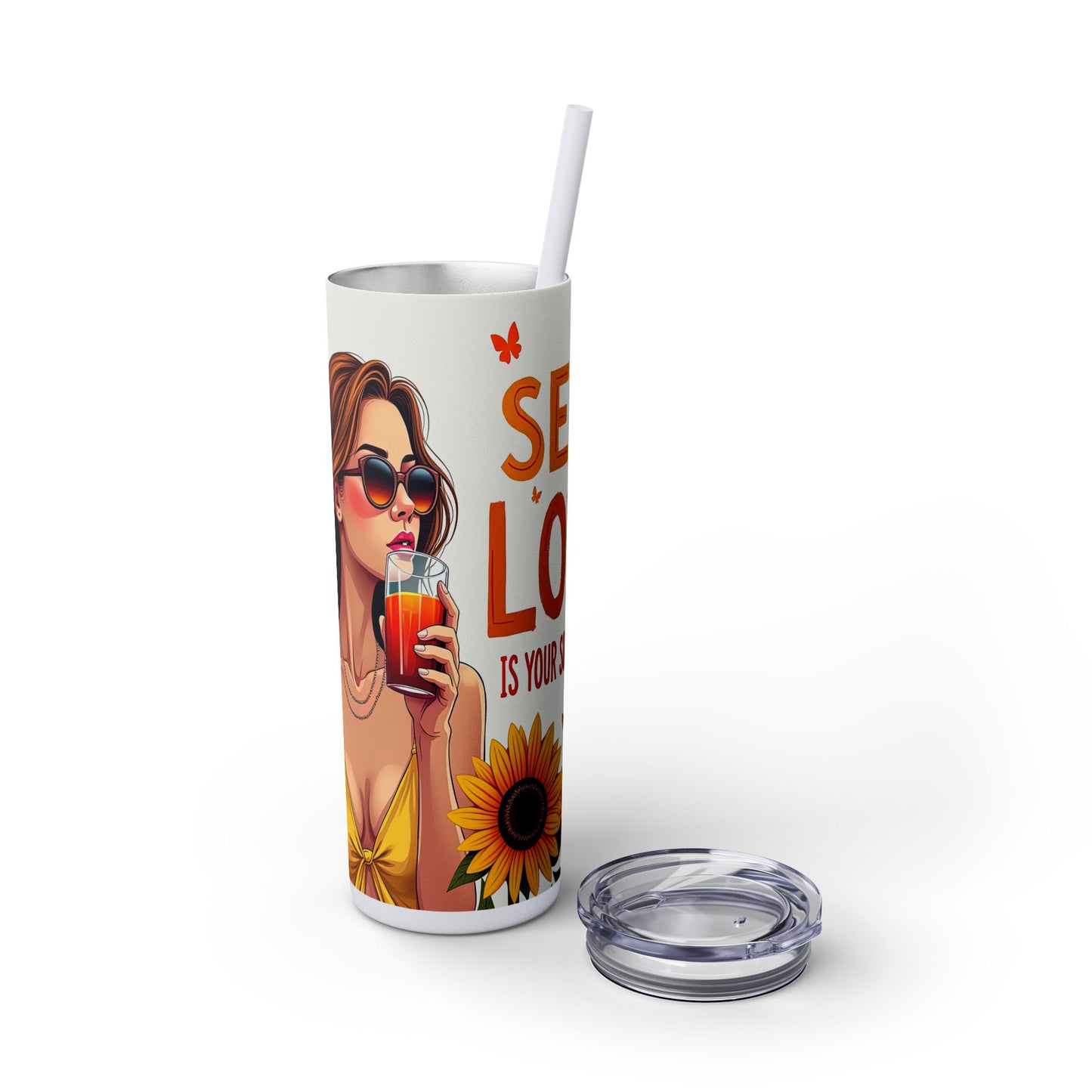 Self Love is Super Power-Bohemian Art Skinny Tumbler - 20oz with Straw, Inspirational Quote