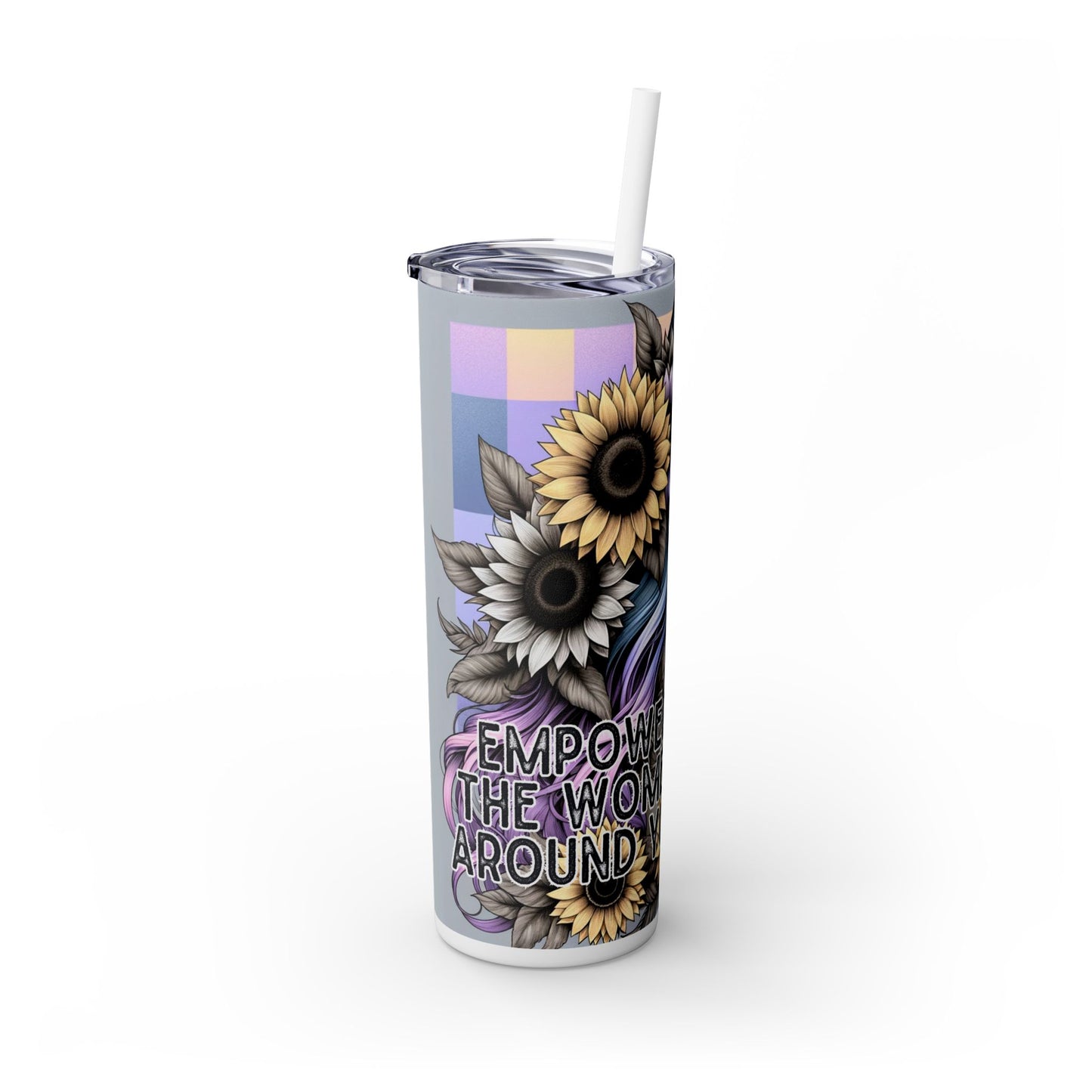 Inspirational Skinny Tumbler | 20oz Floral Motivation with Straw