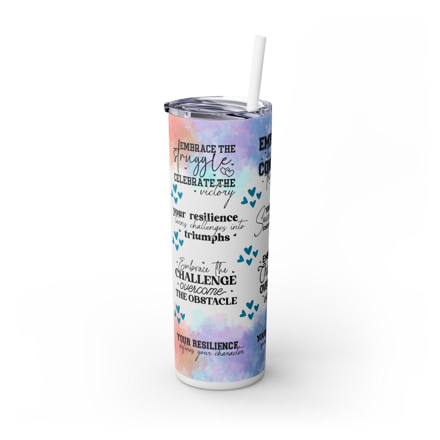 Embrace the Challenge-Bohemian Art Skinny Tumbler - 20oz with Straw, Inspirational Quote