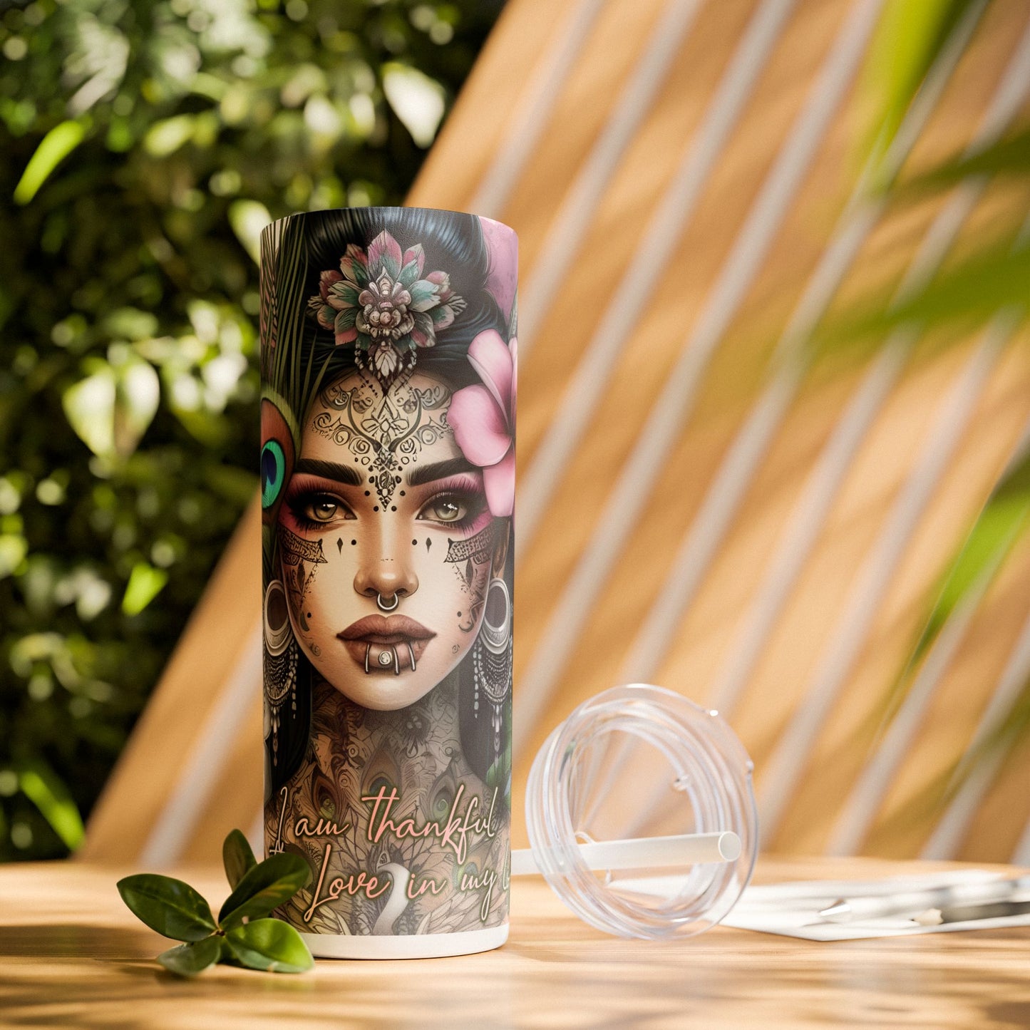 Im Thankful for thelove in my life -Affirmation Art Skinny Tumbler - 20oz with Straw