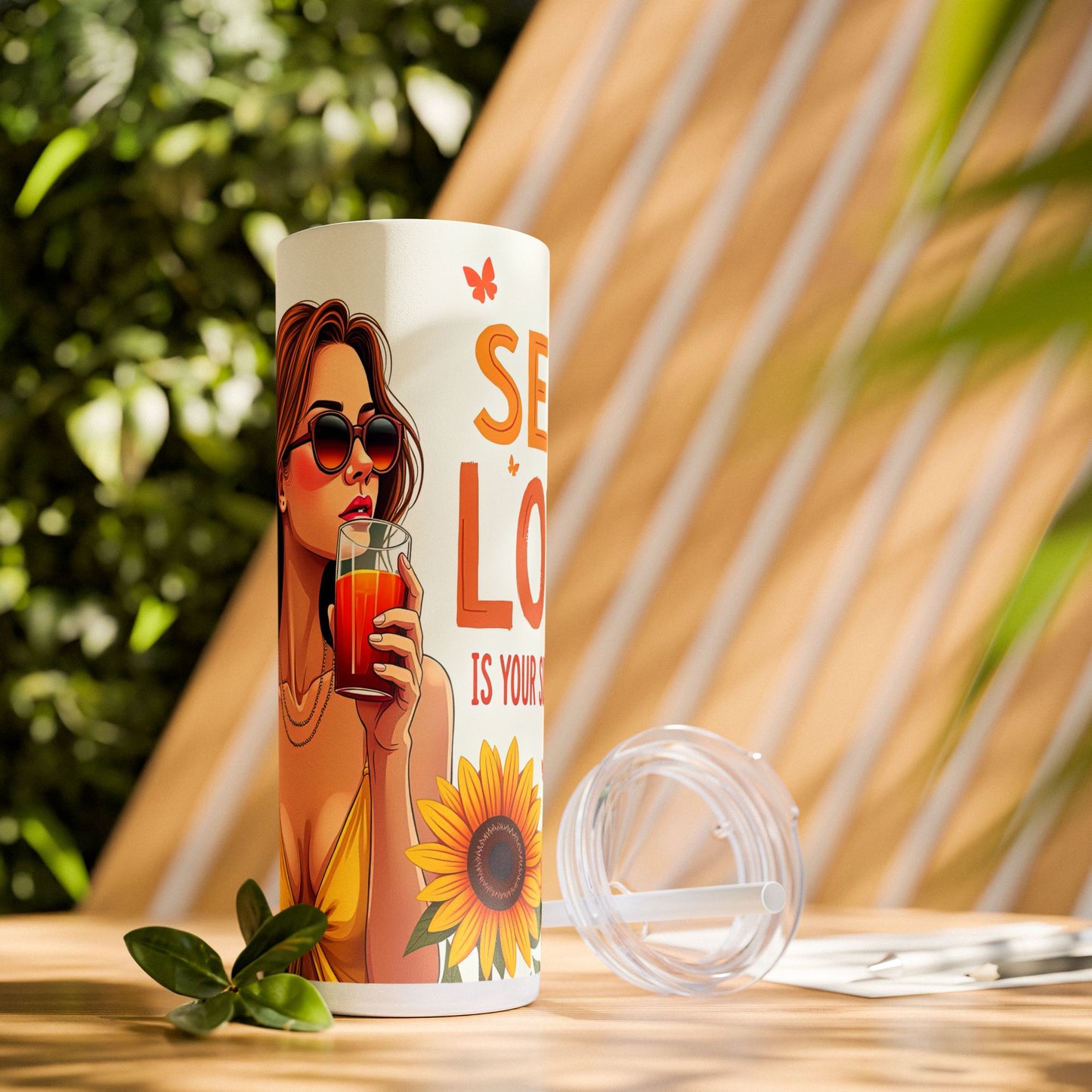 Self Love is Super Power-Bohemian Art Skinny Tumbler - 20oz with Straw, Inspirational Quote