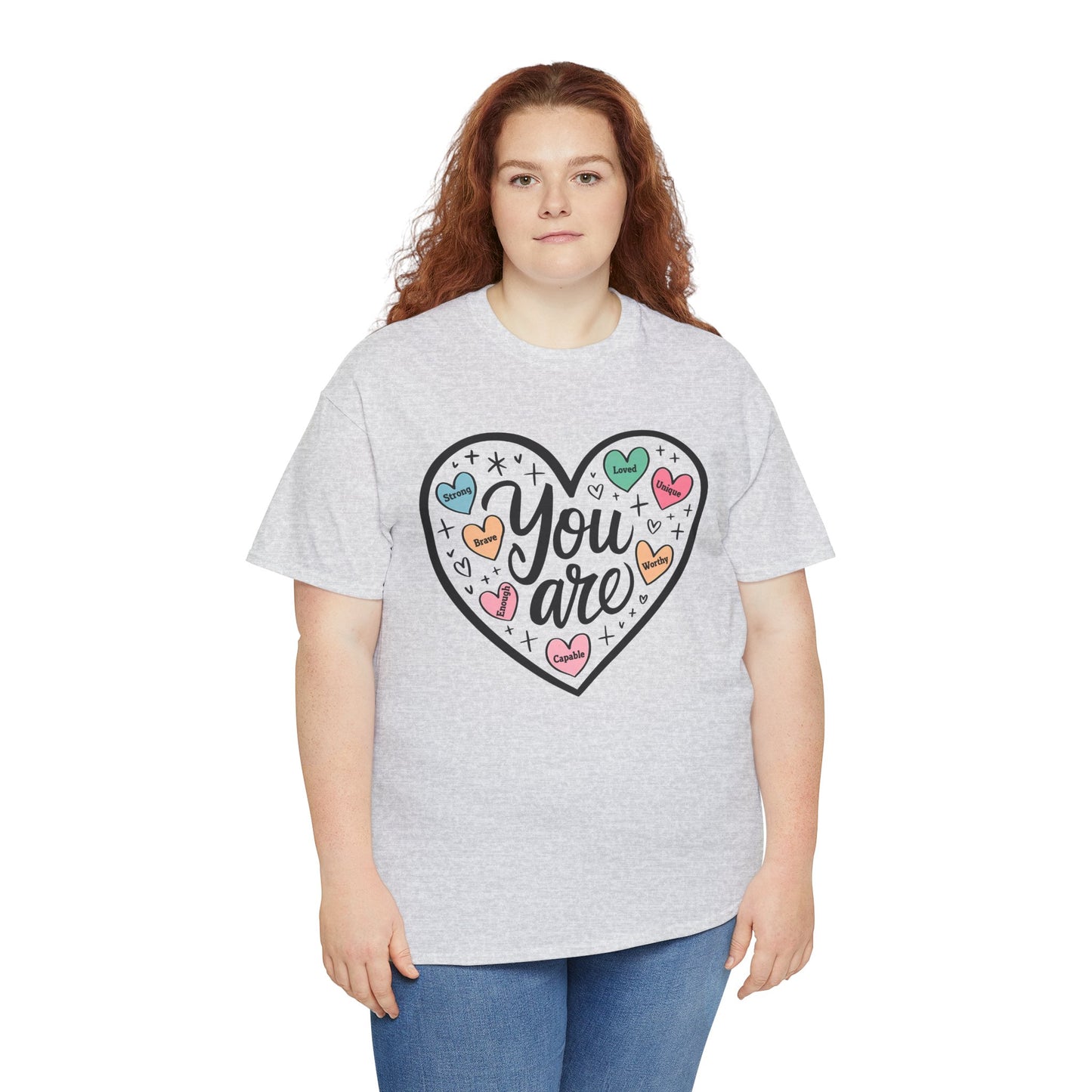 Inspirational Unisex Heavy Cotton Tee - 'You are loved, Worthy,Capable'