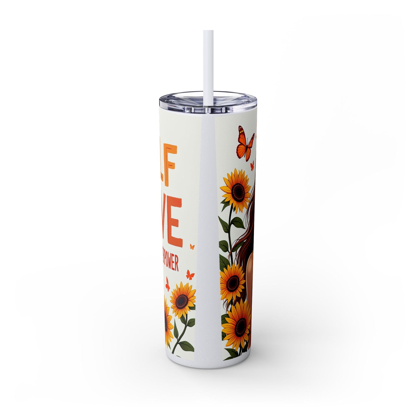 Self Love is Super Power-Bohemian Art Skinny Tumbler - 20oz with Straw, Inspirational Quote