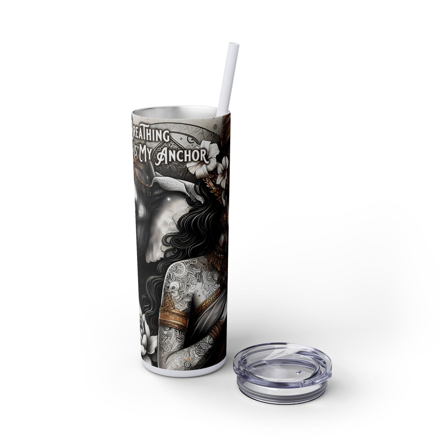 Conscious breathing is my anchor-Affirmation Art Skinny Tumbler - 20oz with Straw