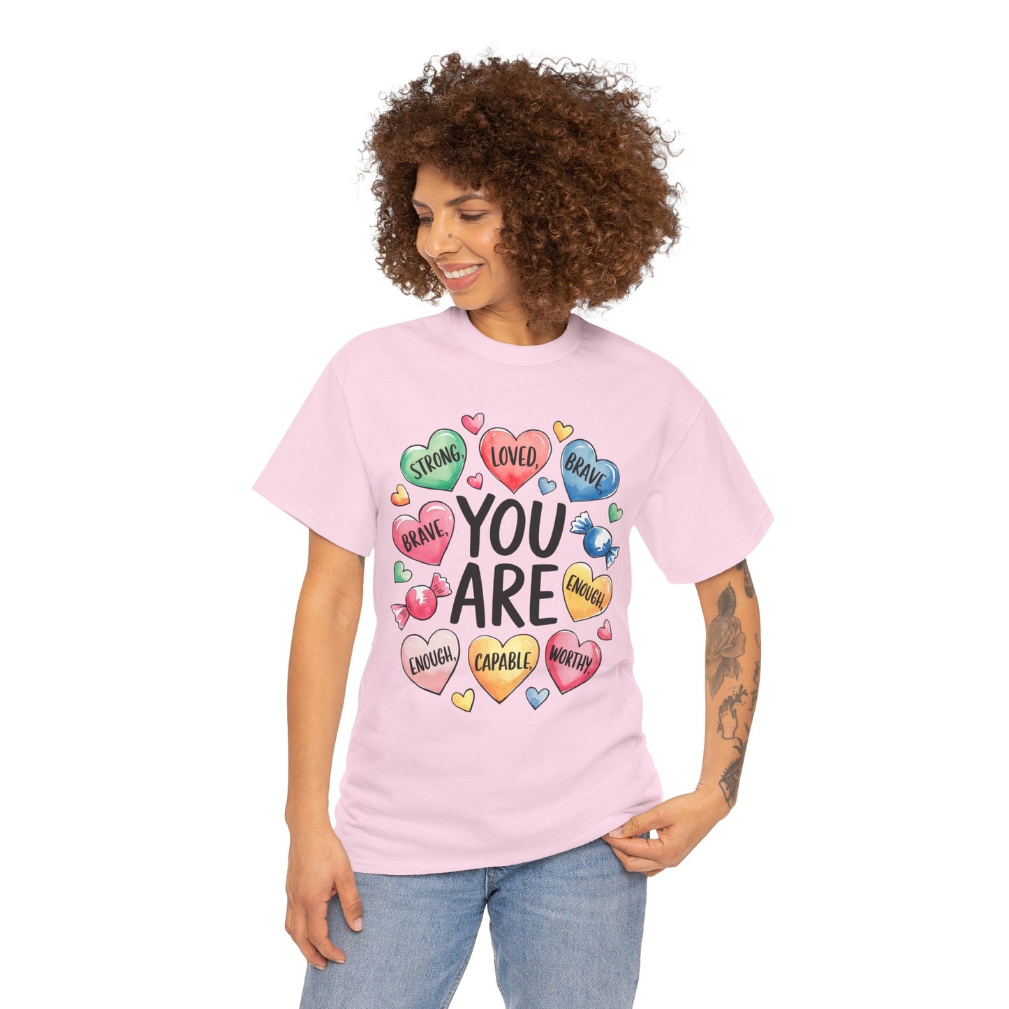 Self Love Inspirational Unisex Heavy Cotton Tee-You are Loved, Strong, Enough