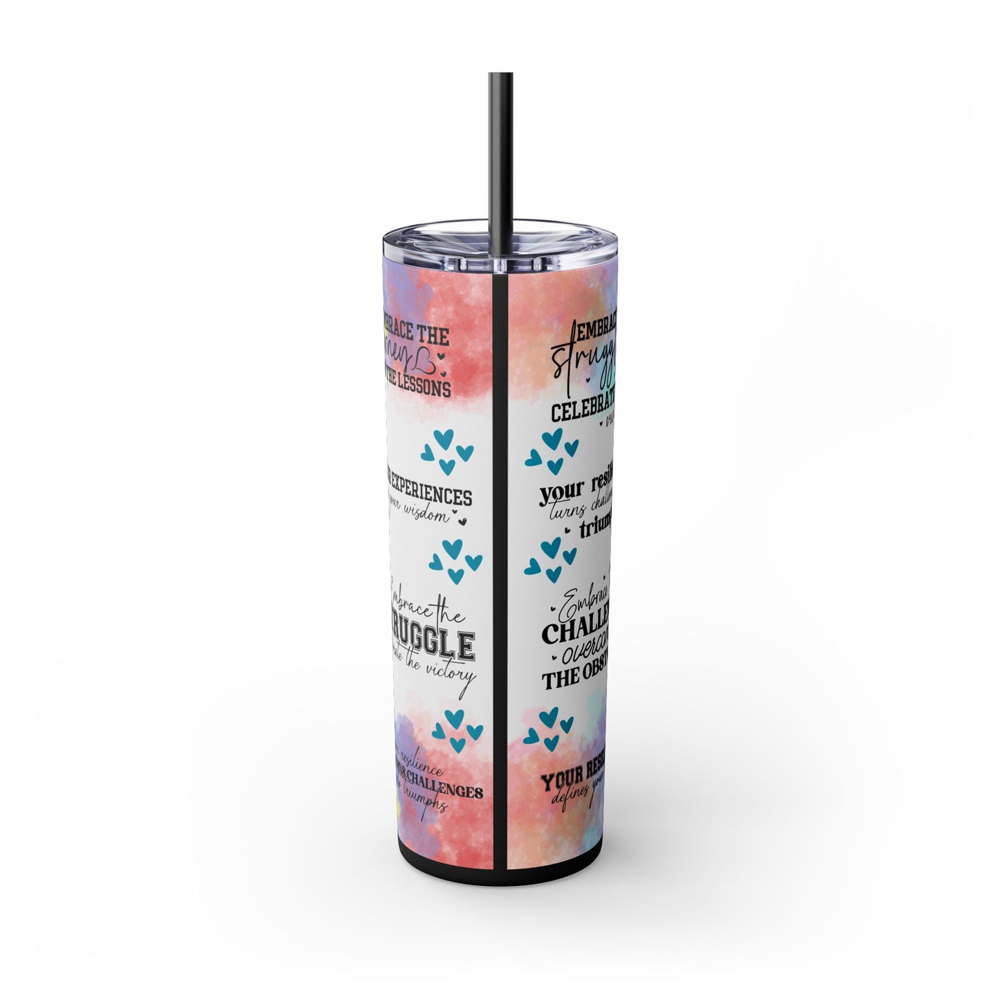 Embrace the Challenge-Bohemian Art Skinny Tumbler - 20oz with Straw, Inspirational Quote