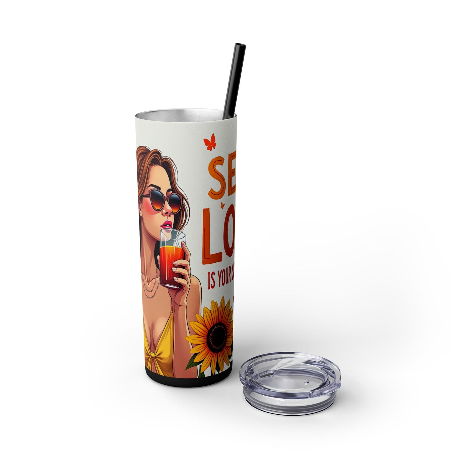 Self Love is Super Power-Bohemian Art Skinny Tumbler - 20oz with Straw, Inspirational Quote