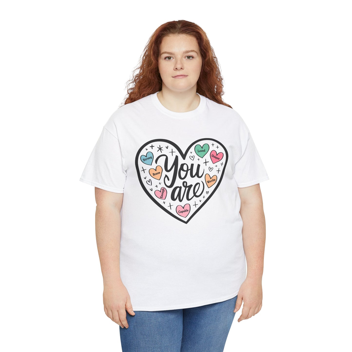 Inspirational Unisex Heavy Cotton Tee - 'You are loved, Worthy,Capable'