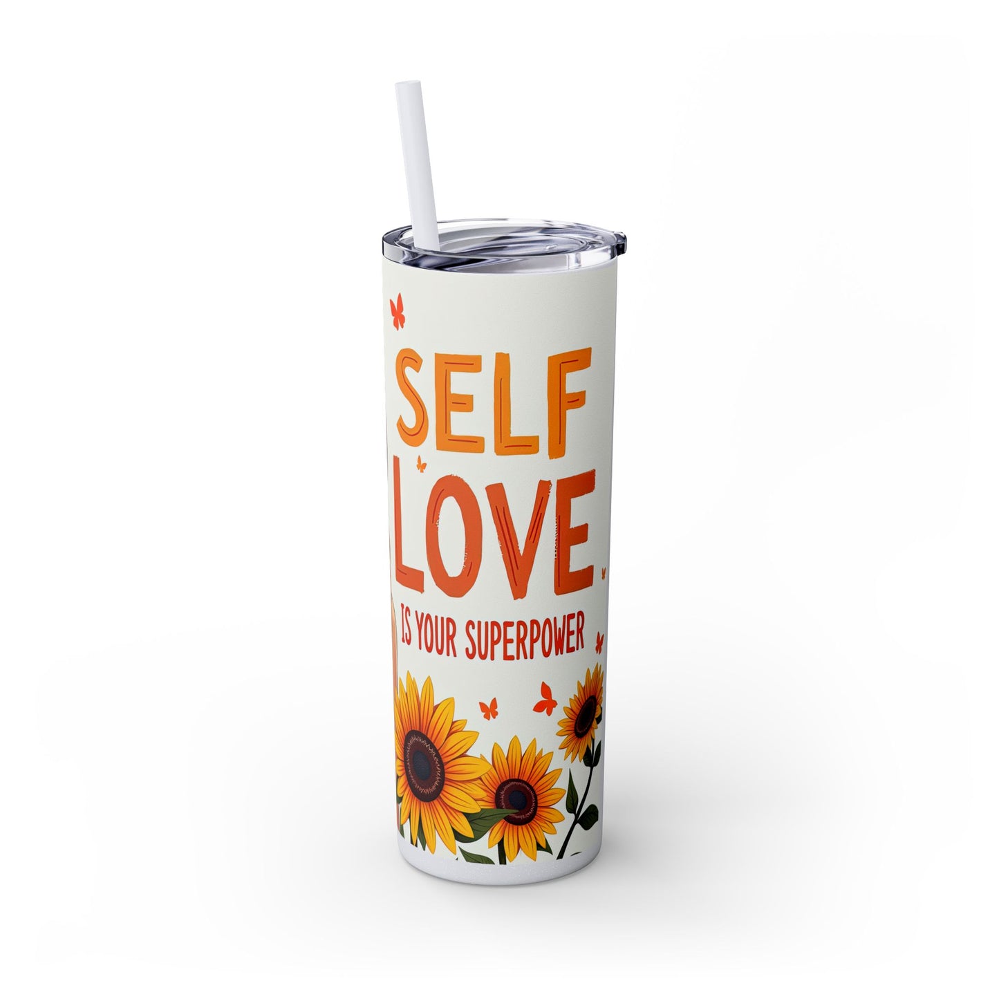Self Love is Super Power-Bohemian Art Skinny Tumbler - 20oz with Straw, Inspirational Quote