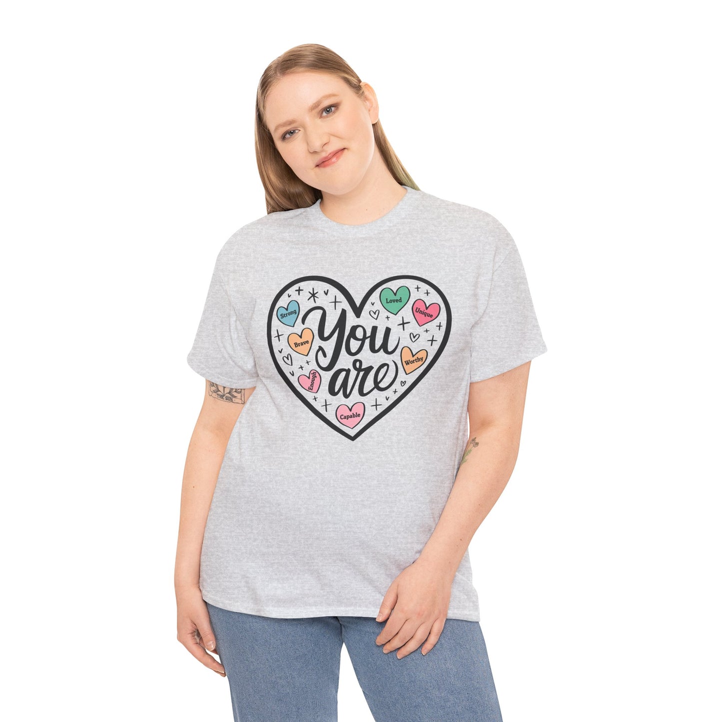 Inspirational Unisex Heavy Cotton Tee - 'You are loved, Worthy,Capable'