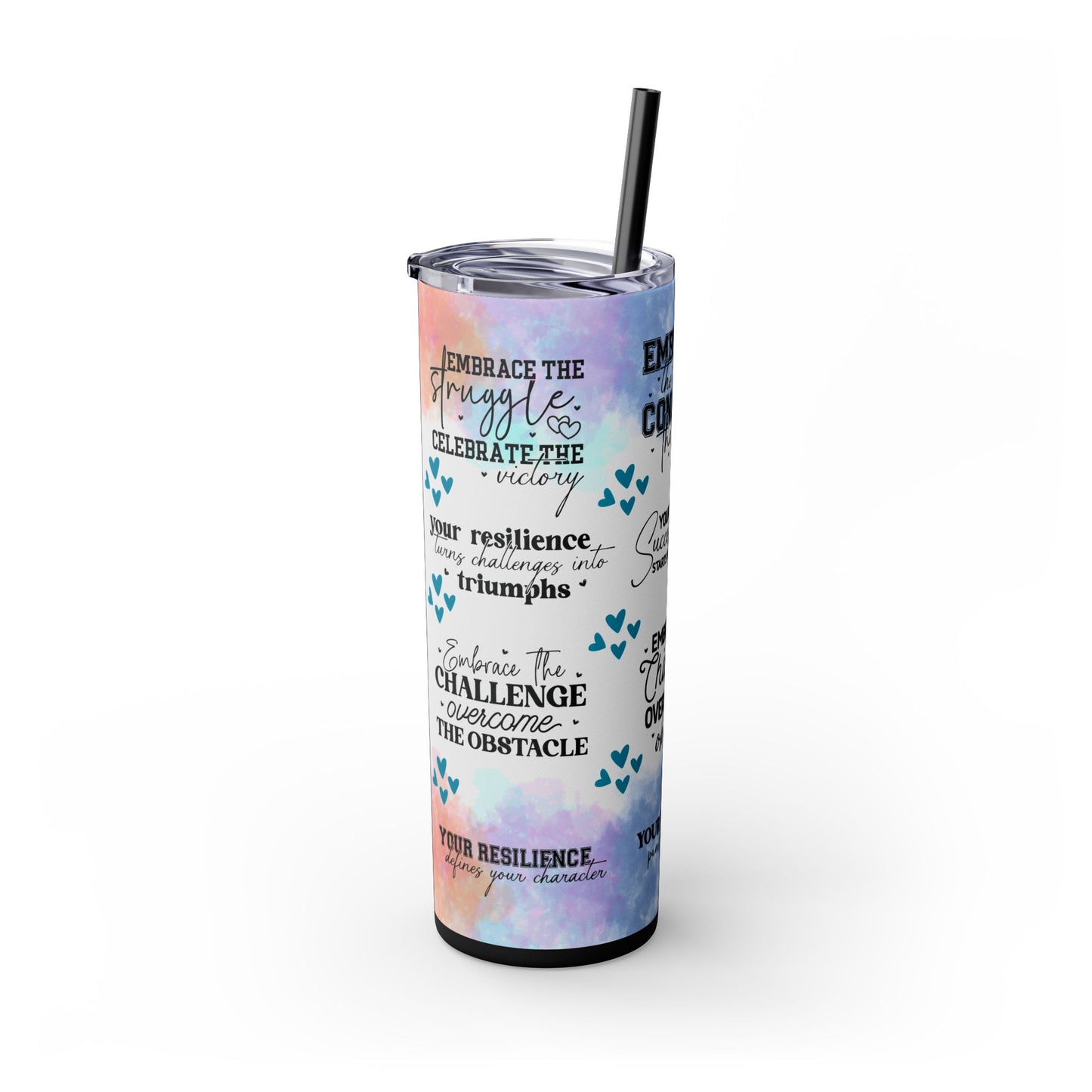 Embrace the Challenge-Bohemian Art Skinny Tumbler - 20oz with Straw, Inspirational Quote