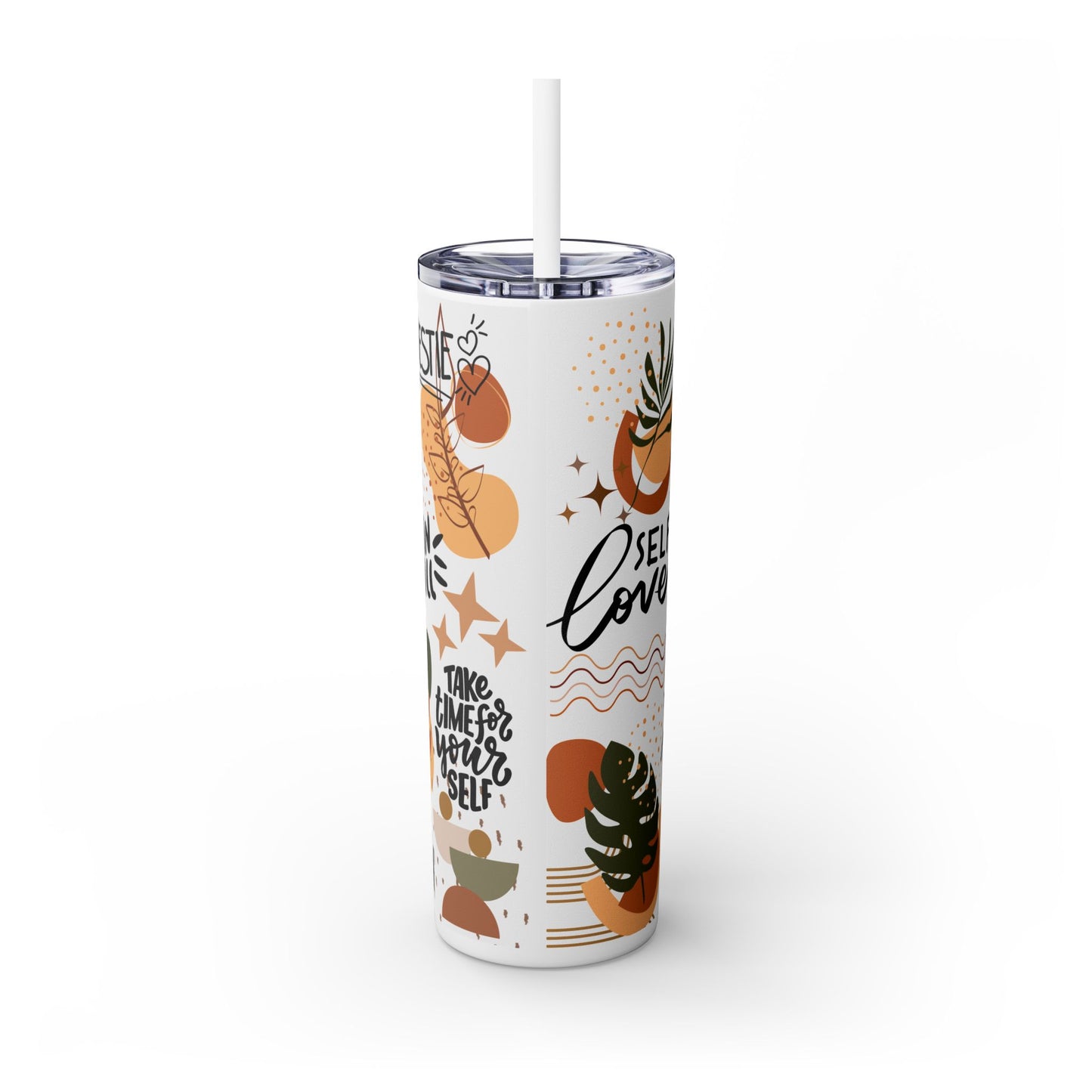 Believe in yourself-Bohemian Art Skinny Tumbler - 20oz with Straw, Inspirational Quote