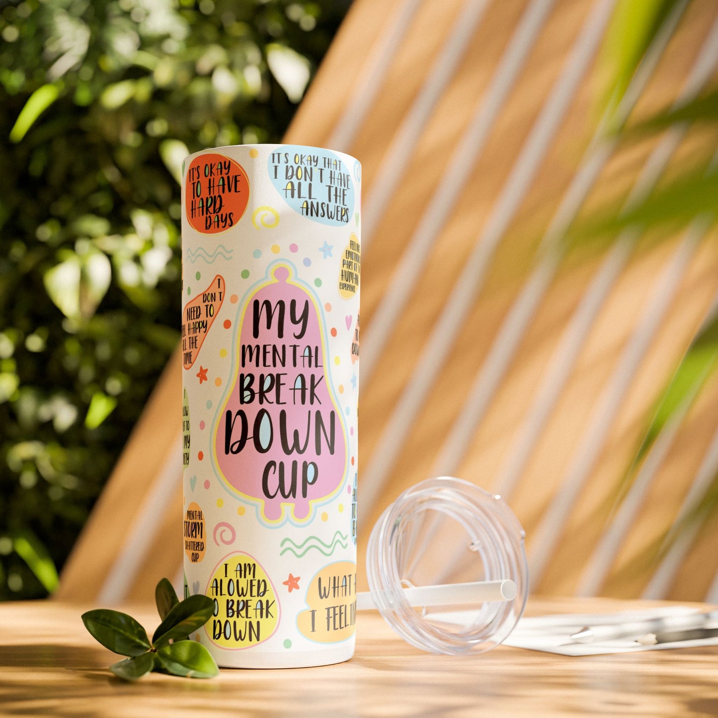 My Mental Breakdown Cup-Bohemian Art Skinny Tumbler - 20oz with Straw, Inspirational Quote
