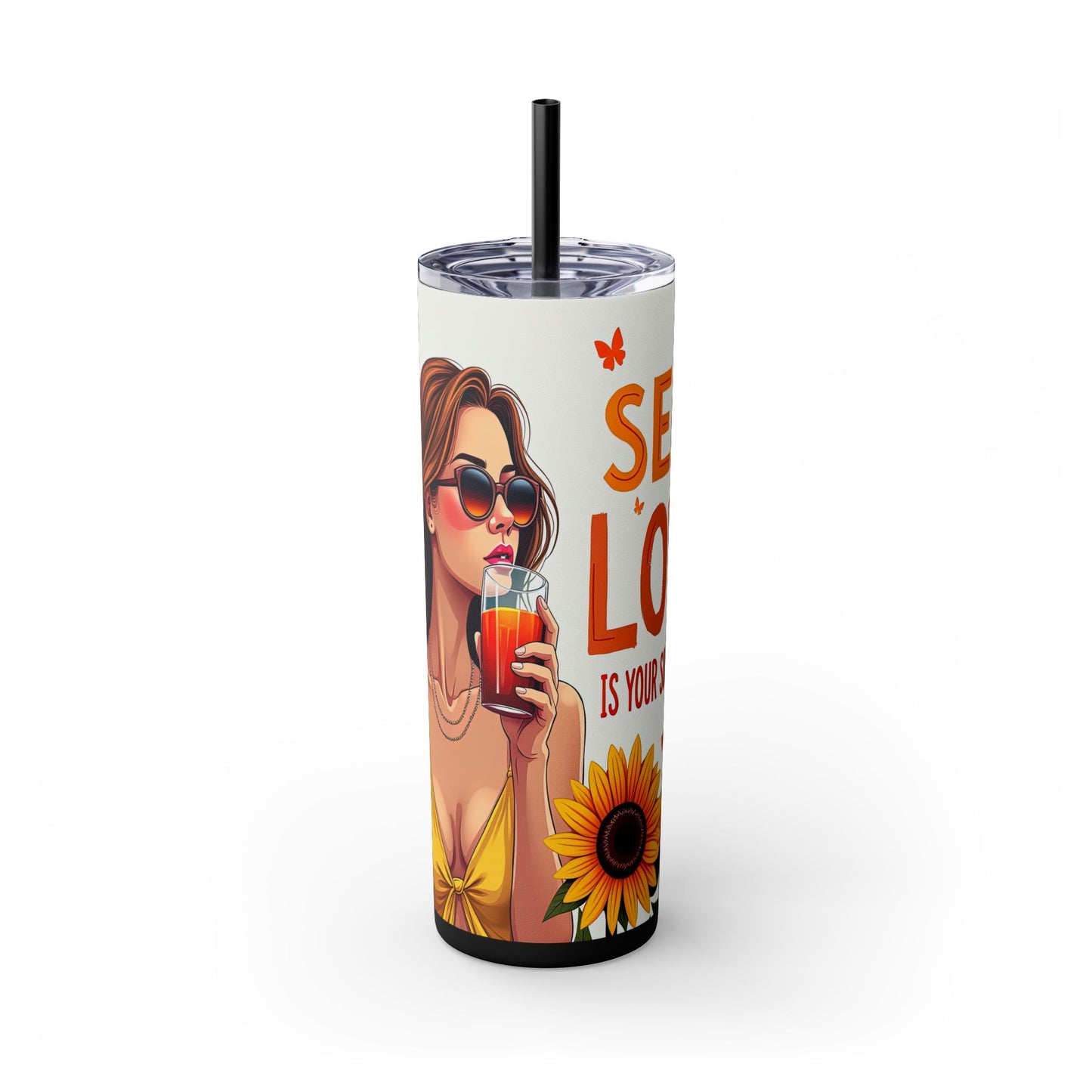 Self Love is Super Power-Bohemian Art Skinny Tumbler - 20oz with Straw, Inspirational Quote