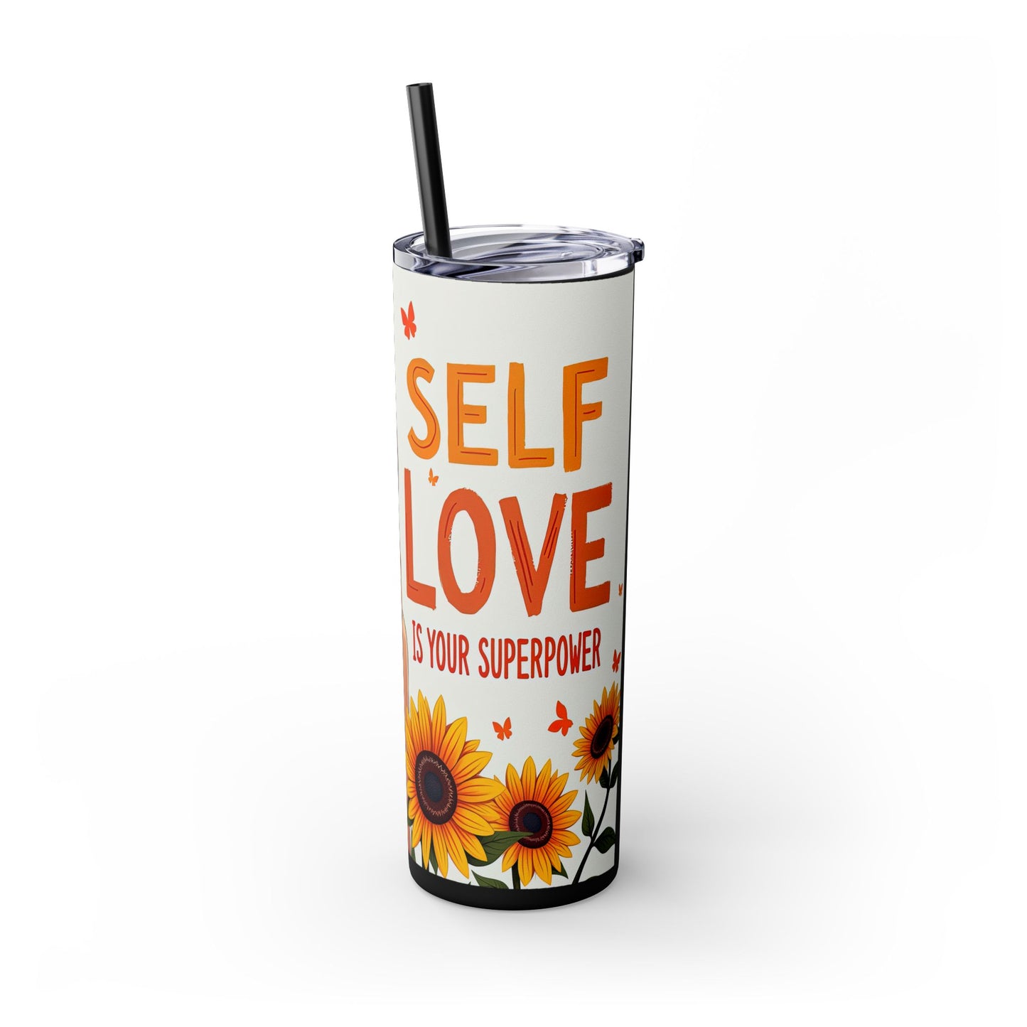 Self Love is Super Power-Bohemian Art Skinny Tumbler - 20oz with Straw, Inspirational Quote