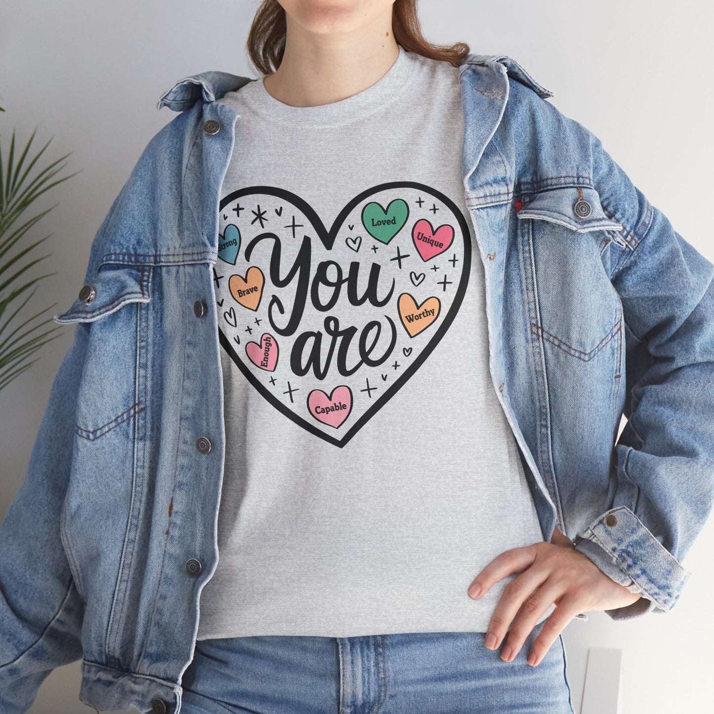 Inspirational Unisex Heavy Cotton Tee - 'You are loved, Worthy,Capable'