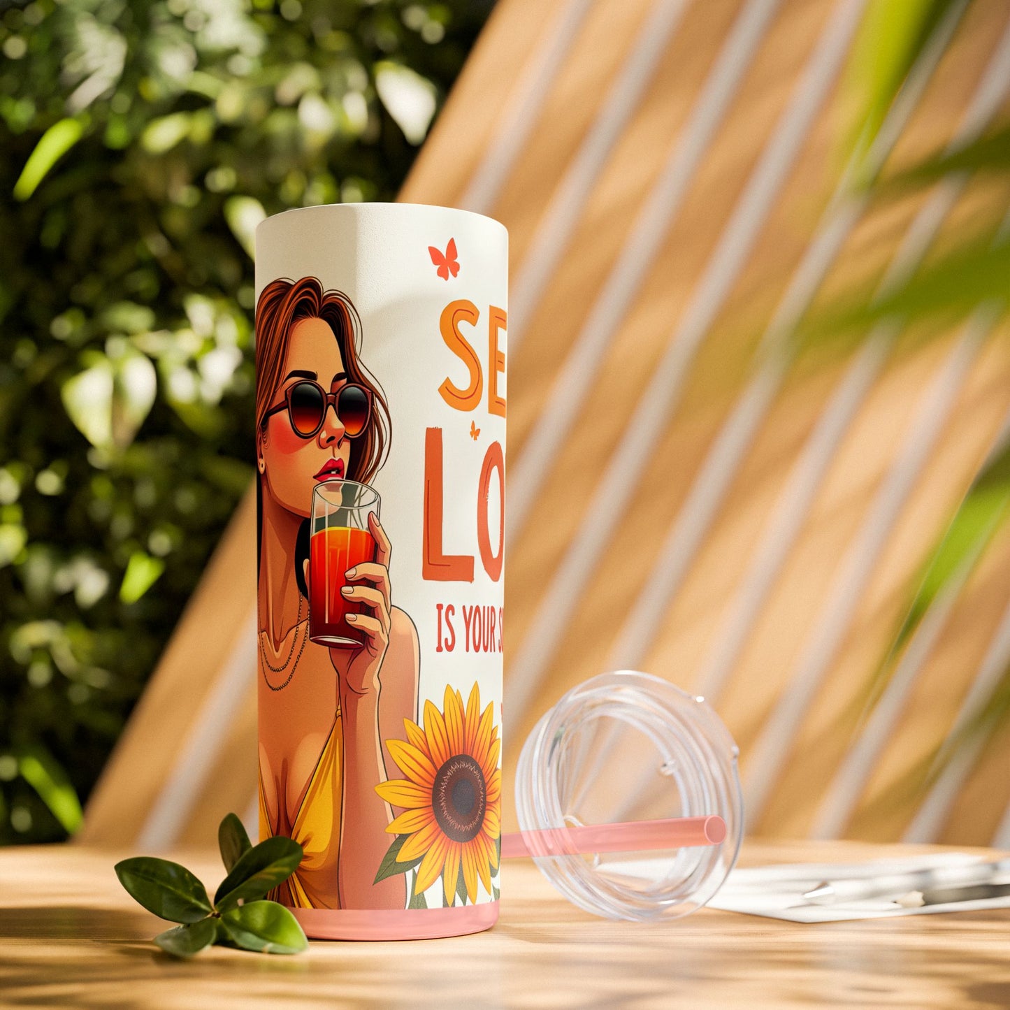 Self Love is Super Power-Bohemian Art Skinny Tumbler - 20oz with Straw, Inspirational Quote