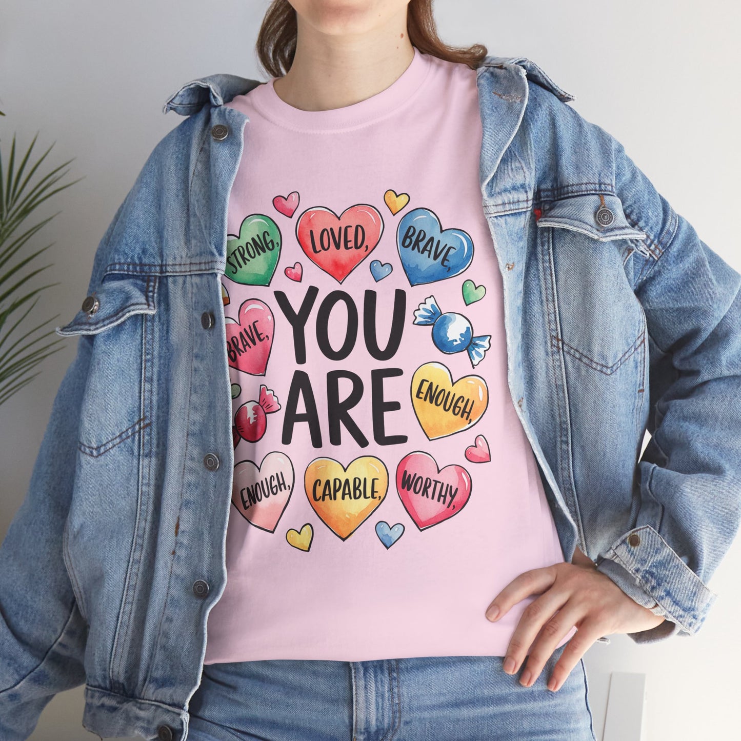 Self Love Inspirational Unisex Heavy Cotton Tee-You are Loved, Strong, Enough