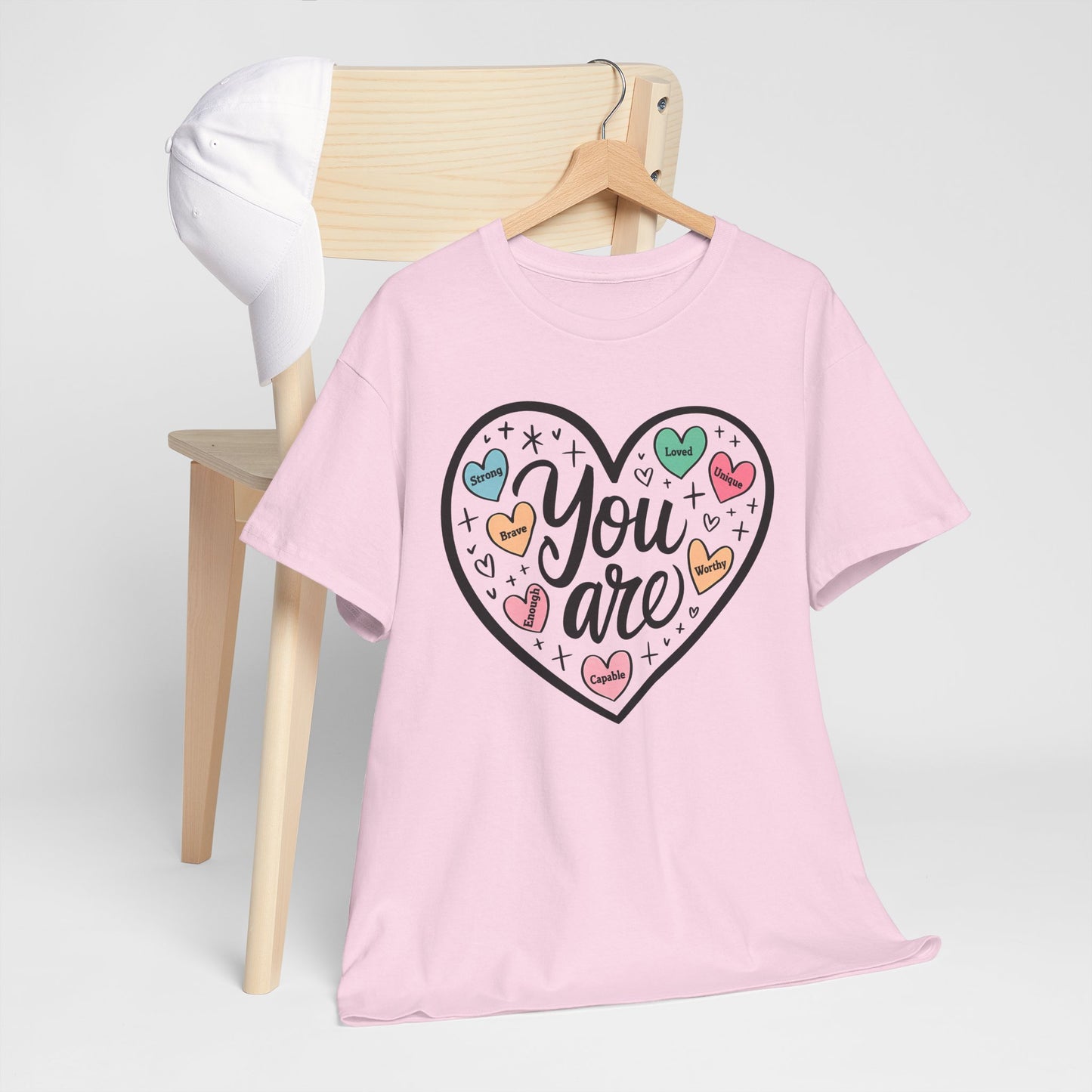 Inspirational Unisex Heavy Cotton Tee - 'You are loved, Worthy,Capable'