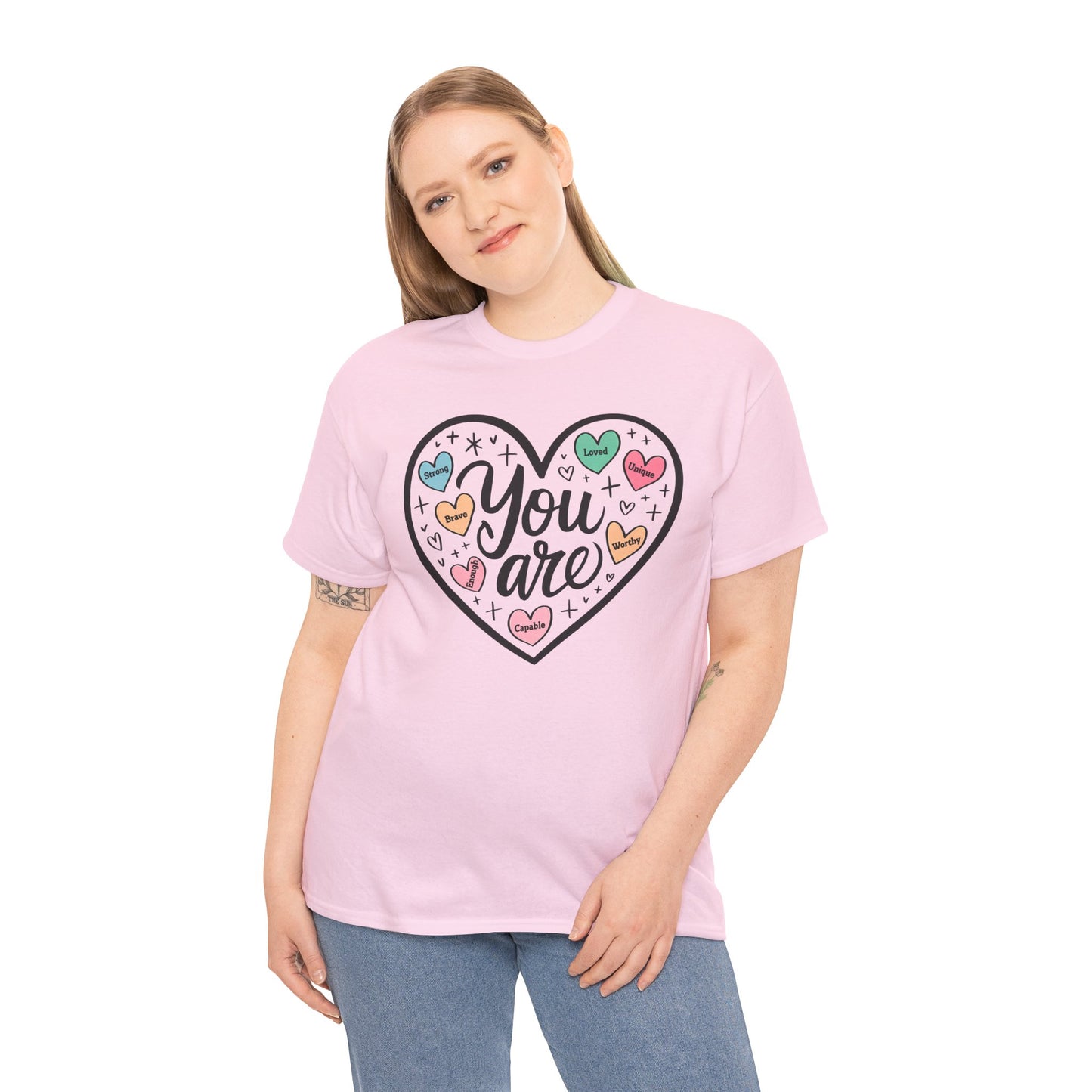 Inspirational Unisex Heavy Cotton Tee - 'You are loved, Worthy,Capable'