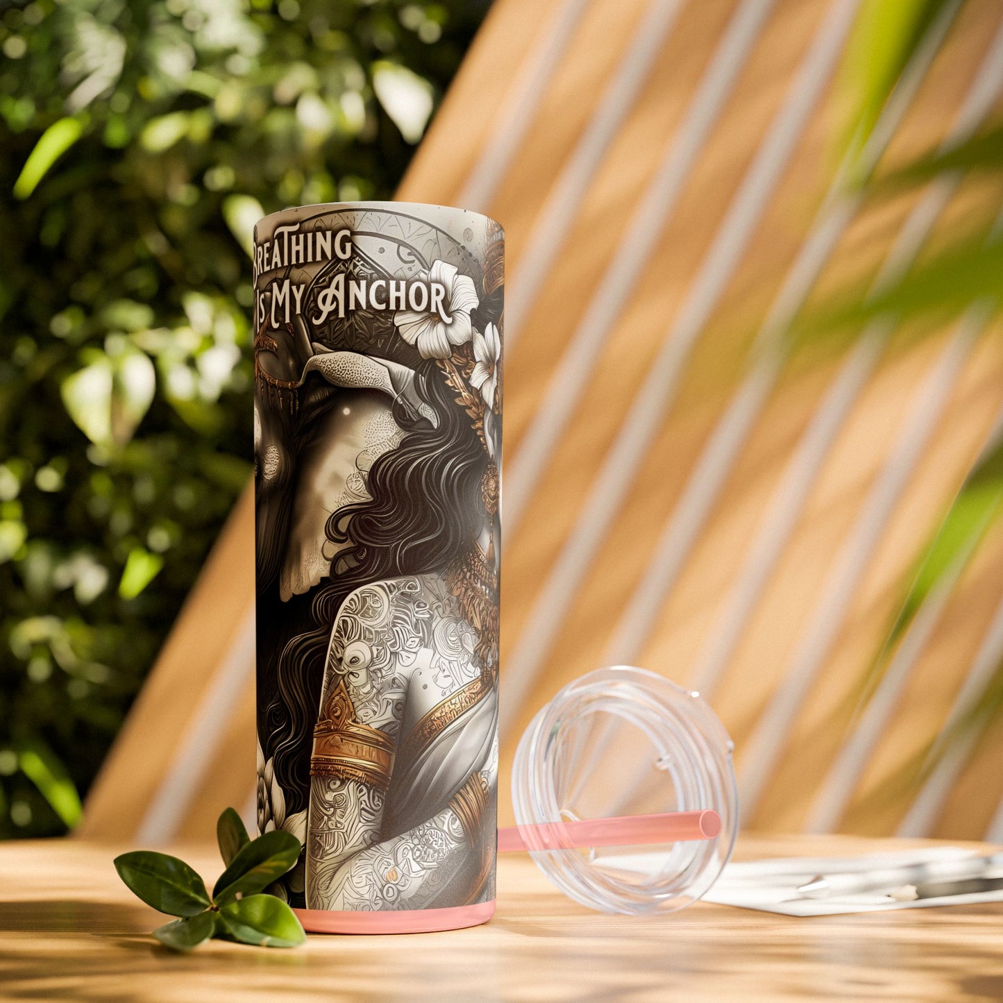 Conscious breathing is my anchor-Affirmation Art Skinny Tumbler - 20oz with Straw