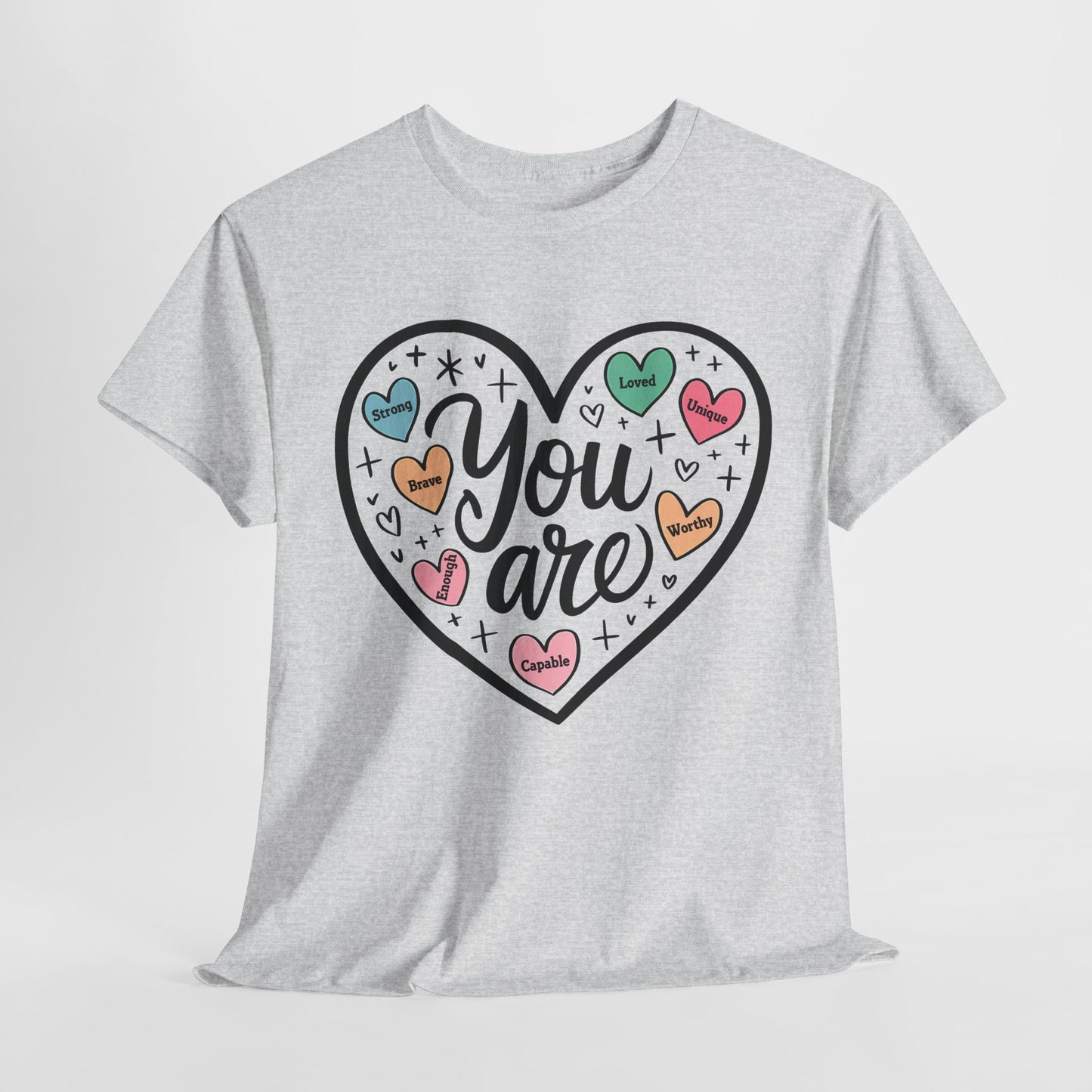 Inspirational Unisex Heavy Cotton Tee - 'You are loved, Worthy,Capable'