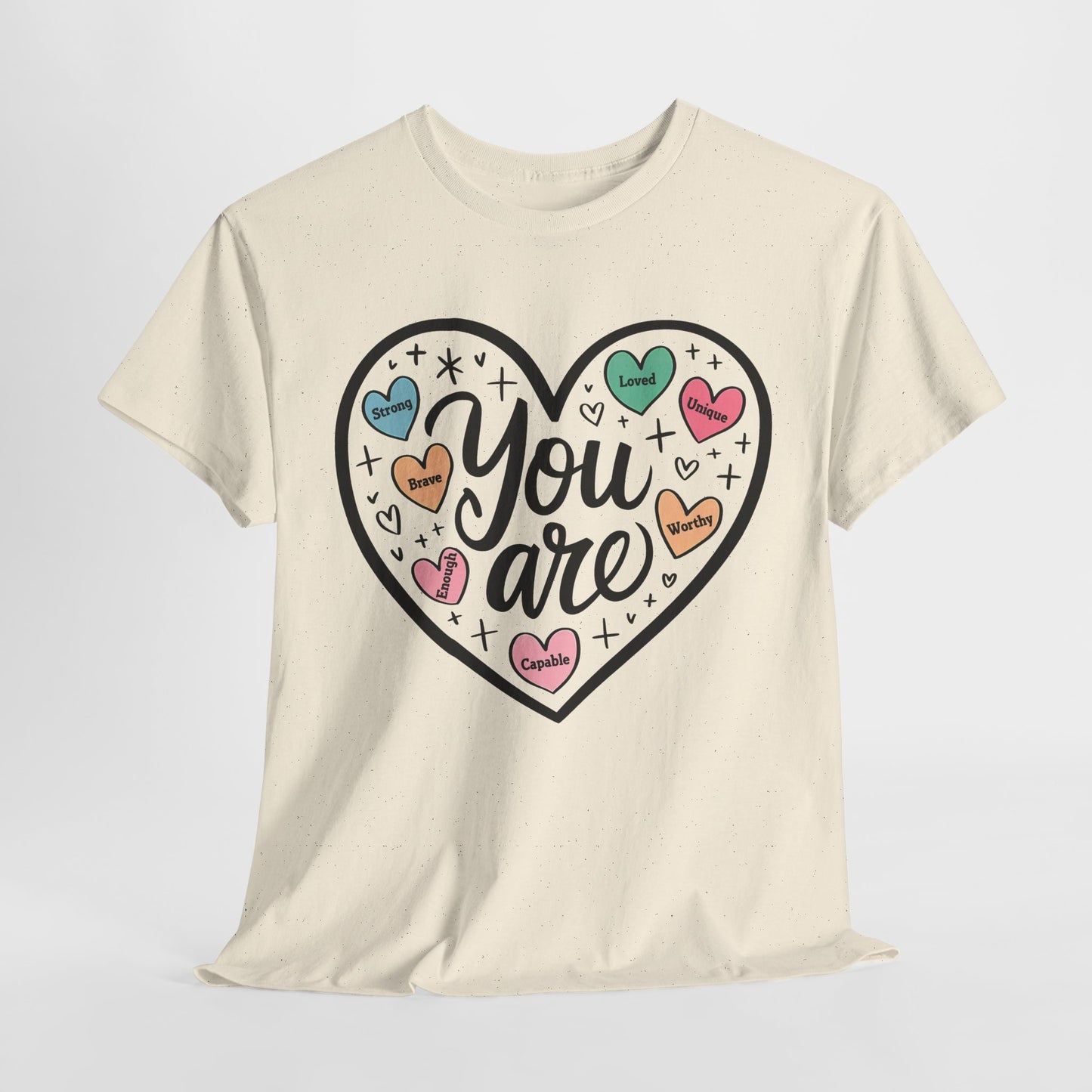 Inspirational Unisex Heavy Cotton Tee - 'You are loved, Worthy,Capable'