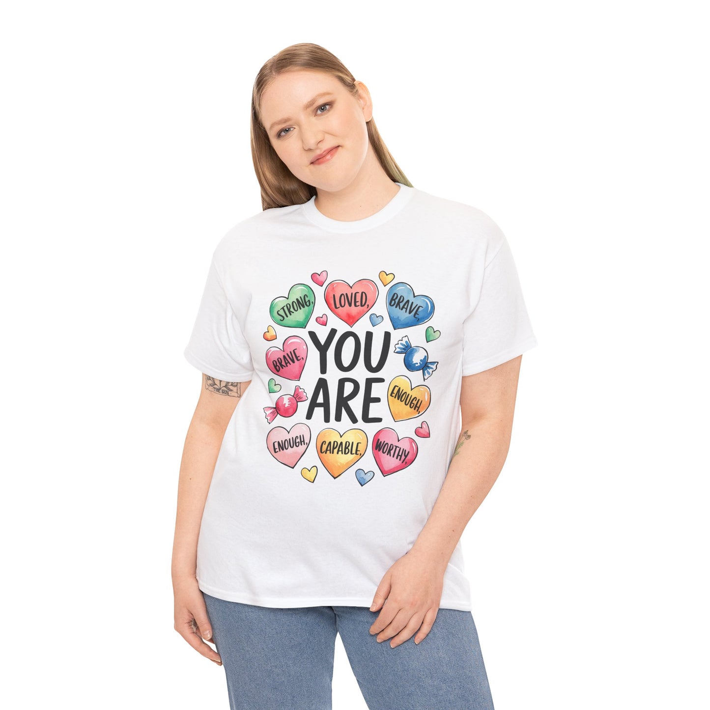 Self Love Inspirational Unisex Heavy Cotton Tee-You are Loved, Strong, Enough