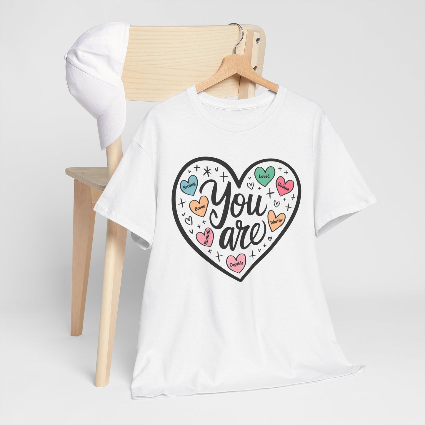 Inspirational Unisex Heavy Cotton Tee - 'You are loved, Worthy,Capable'