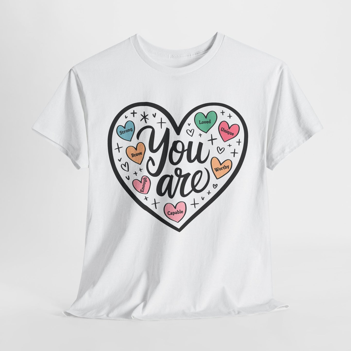 Inspirational Unisex Heavy Cotton Tee - 'You are loved, Worthy,Capable'