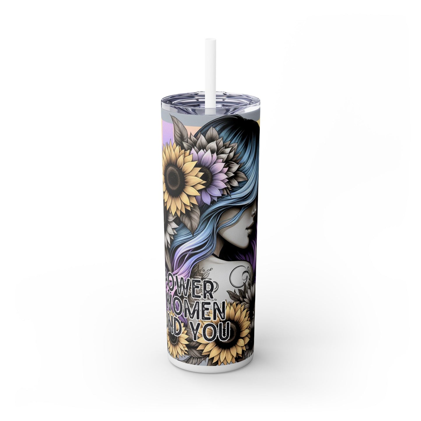 Inspirational Skinny Tumbler | 20oz Floral Motivation with Straw