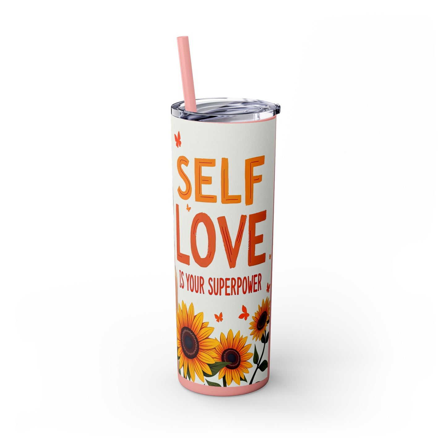 Self Love is Super Power-Bohemian Art Skinny Tumbler - 20oz with Straw, Inspirational Quote