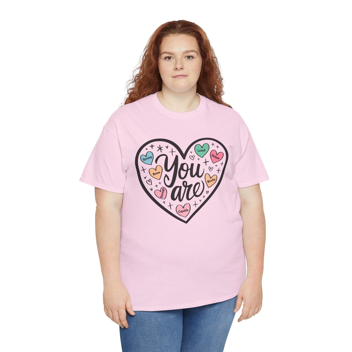 Inspirational Unisex Heavy Cotton Tee - 'You are loved, Worthy,Capable'